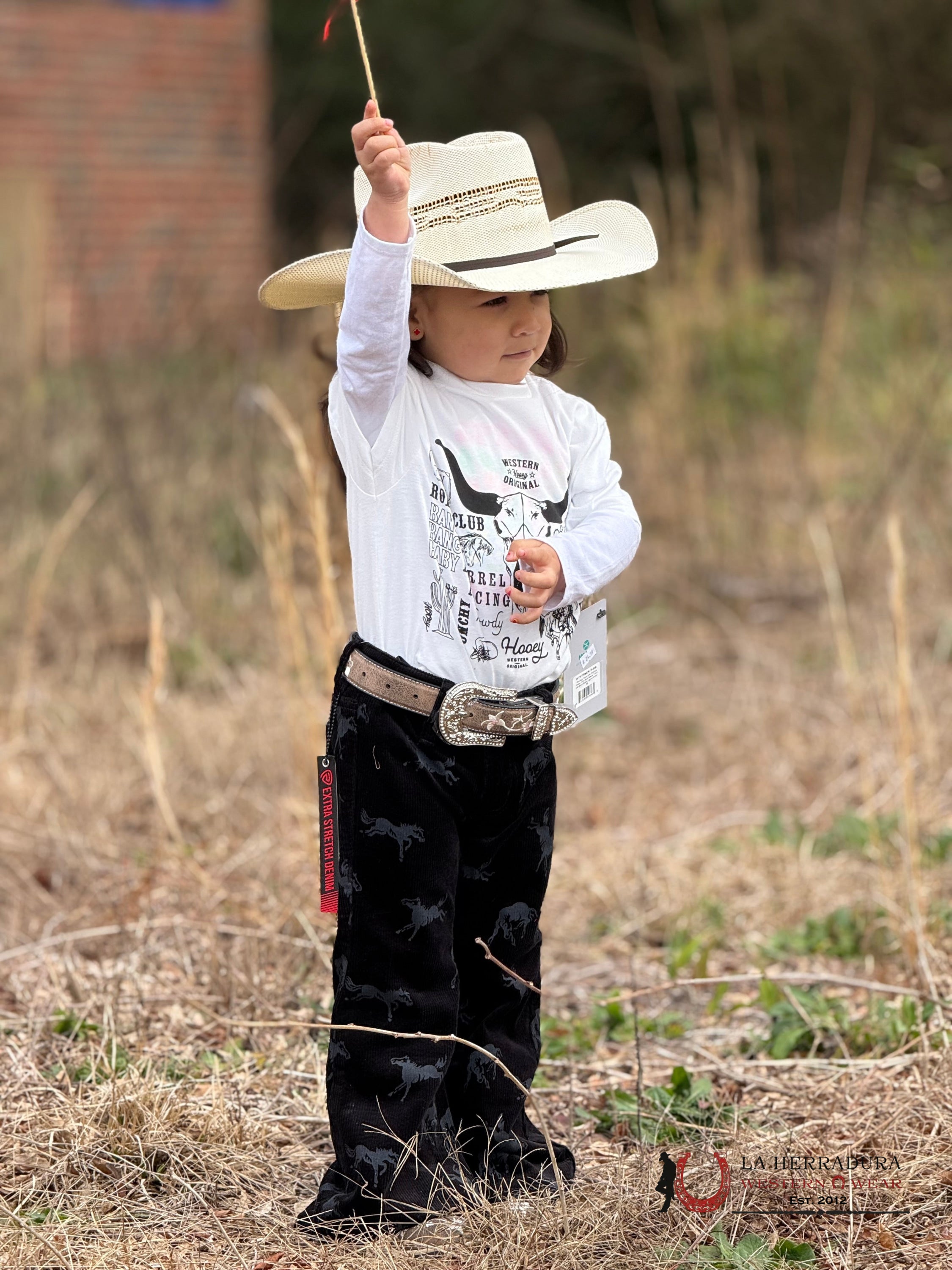 Hooey Roundup Youth Off White Cotton/Poly Short Sleeve With Black Rodeo Logo NIÑOS
