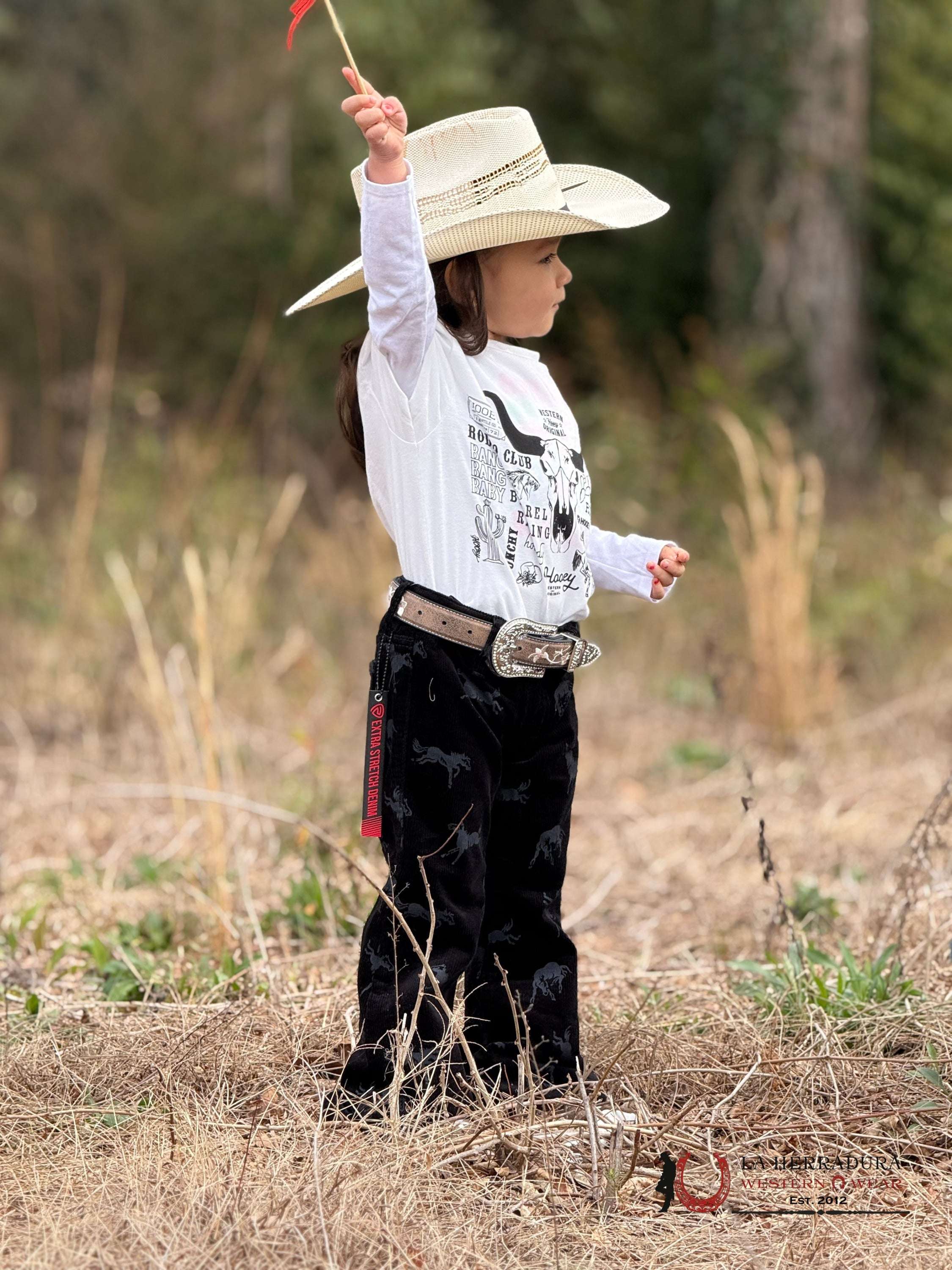Hooey Roundup Youth Off White Cotton/Poly Short Sleeve With Black Rodeo Logo NIÑOS