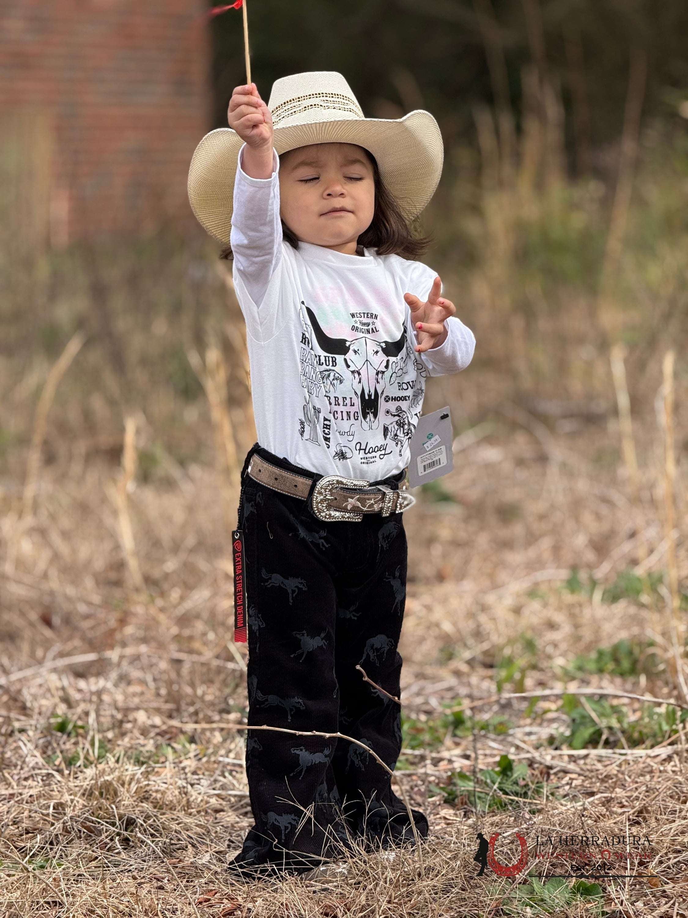 Hooey Roundup Youth Off White Cotton/Poly Short Sleeve With Black Rodeo Logo NIÑOS