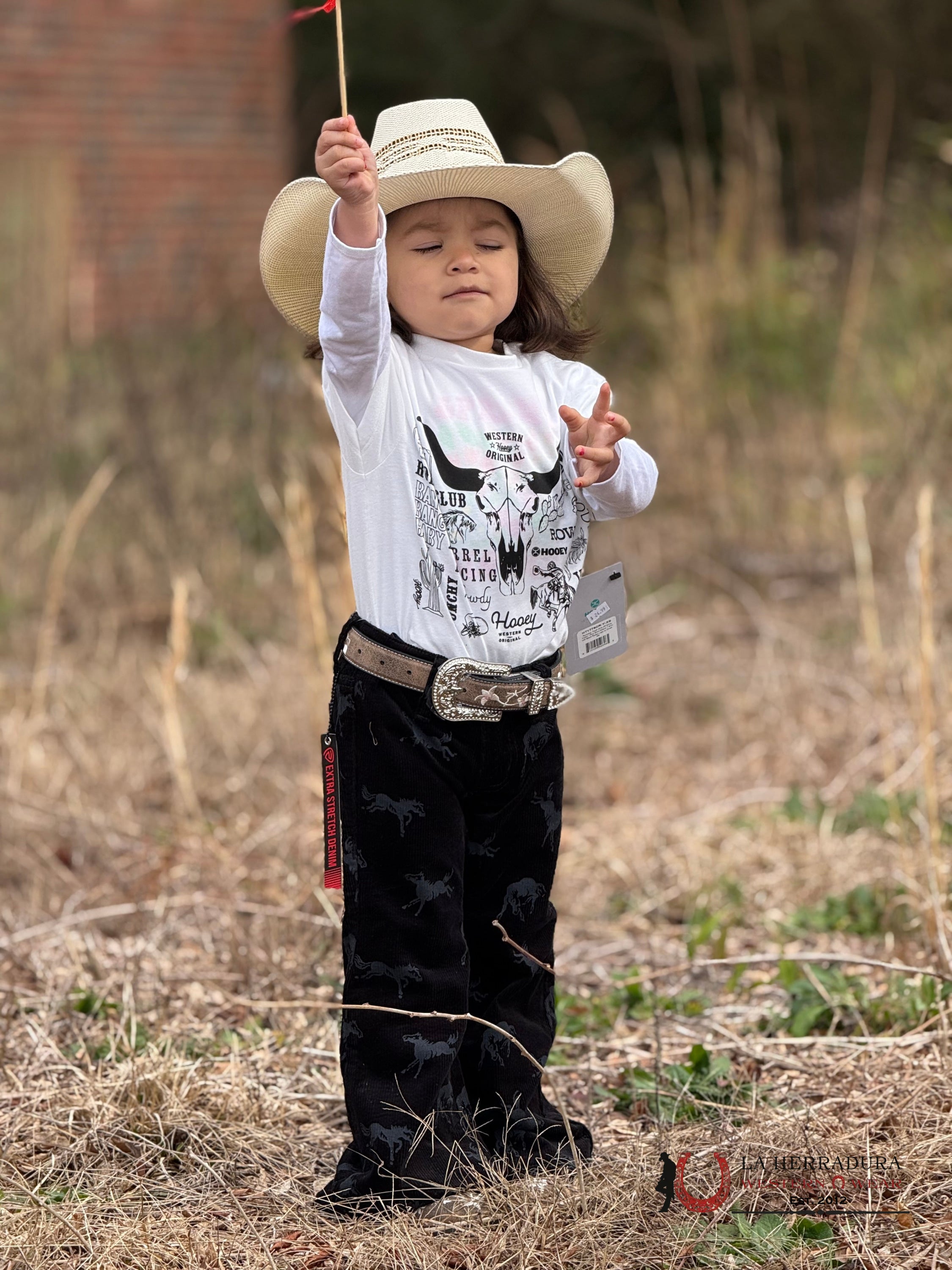 Hooey Roundup Youth Off White Cotton/Poly Short Sleeve With Black Rodeo Logo NIÑOS