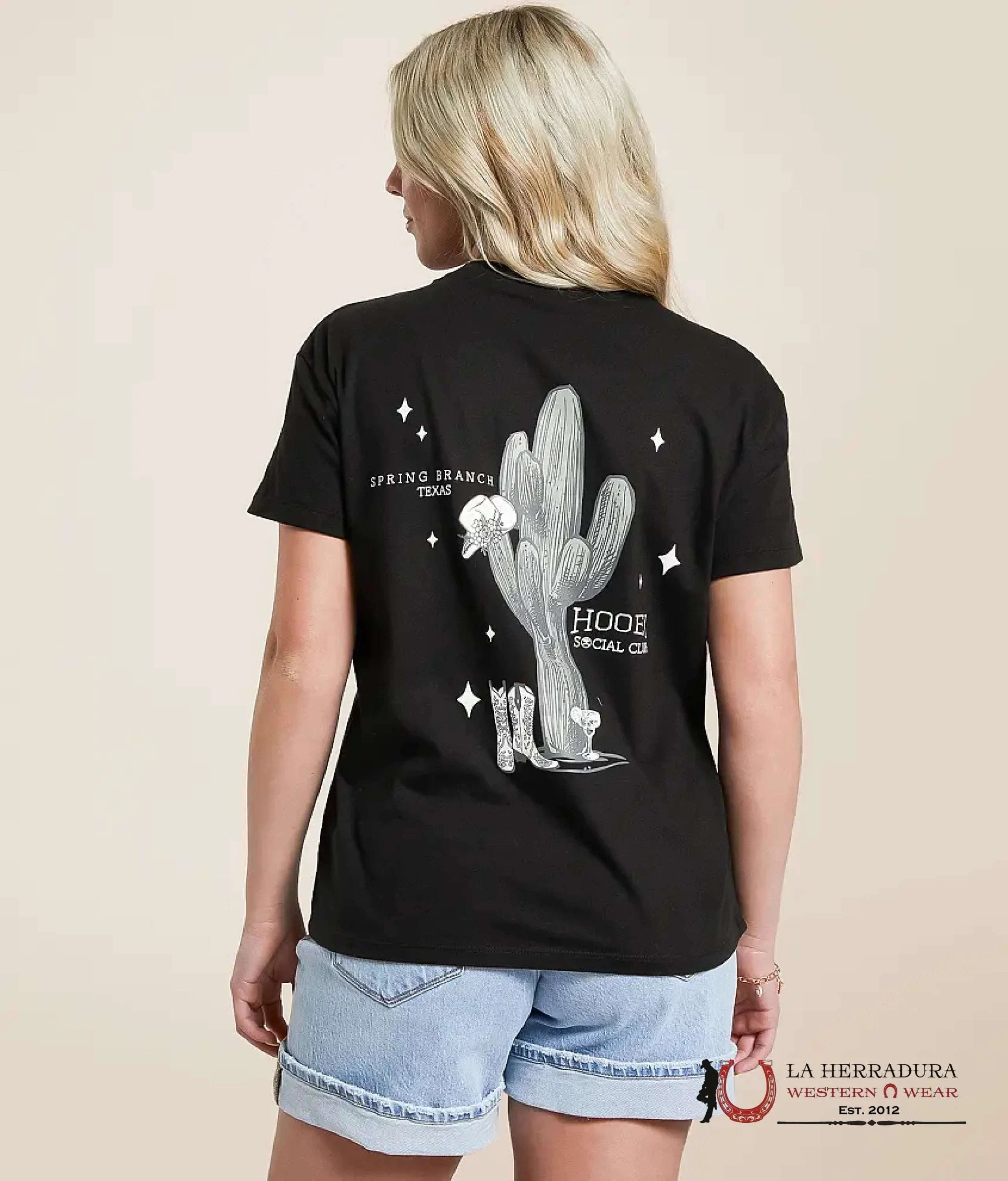 Hooey Social Club /Poly Short Sleeve With Grey Cactus on Black HT1776BK ROPA MUJERES