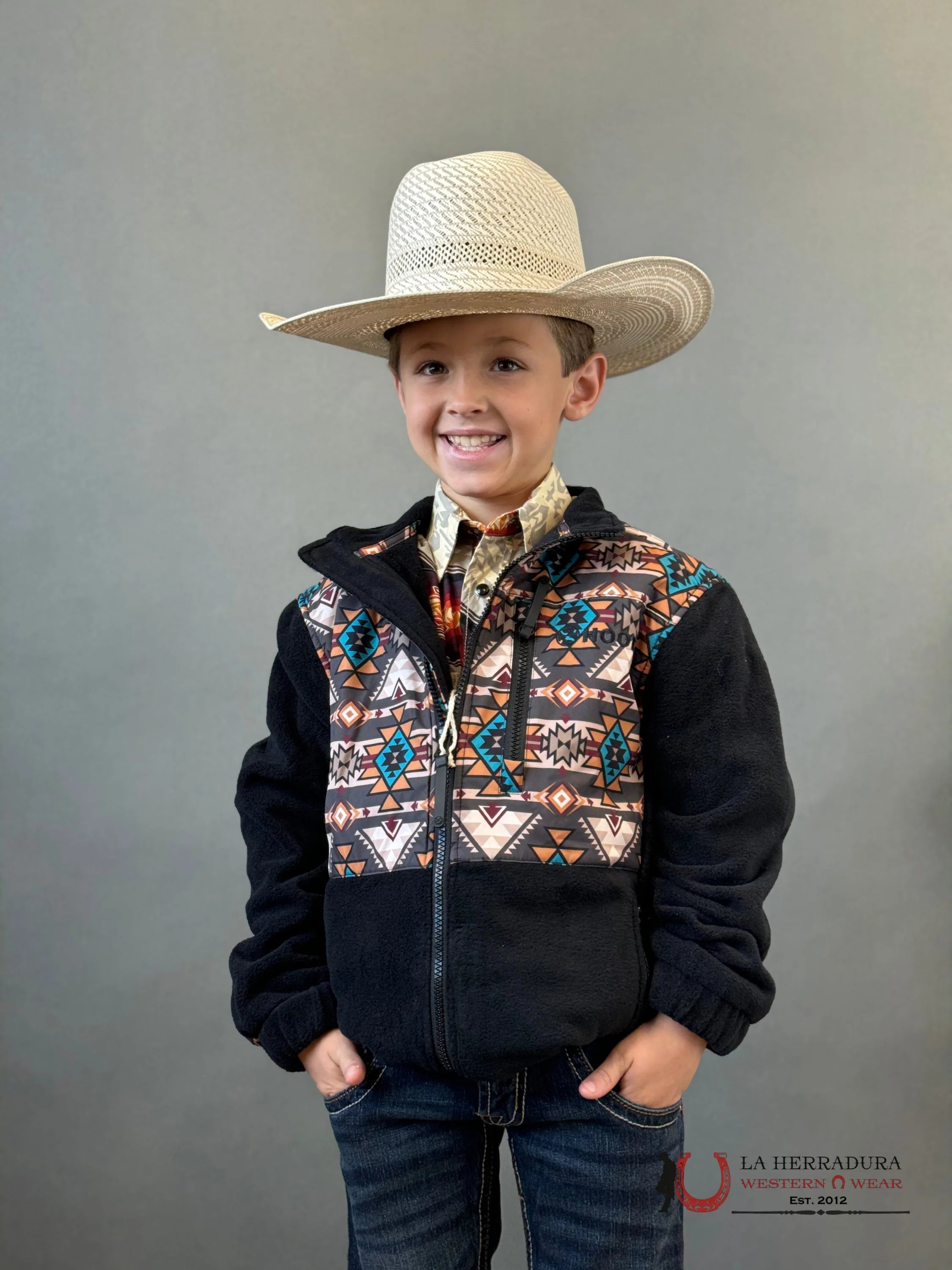 Hooey Soft Shell Jacket Youth Black / Aztec Niños