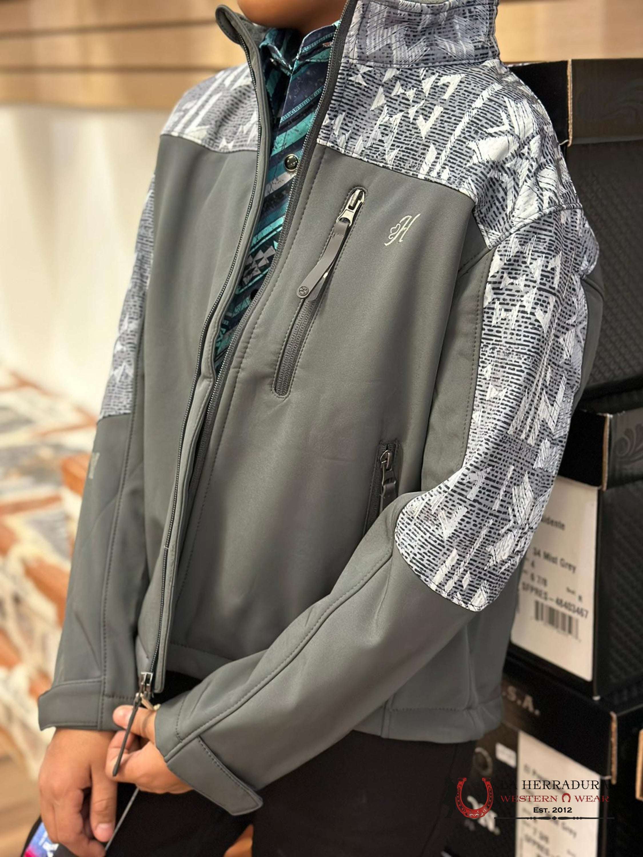Hooey Soft Shell Jacket Youth Grey Aztec Niños
