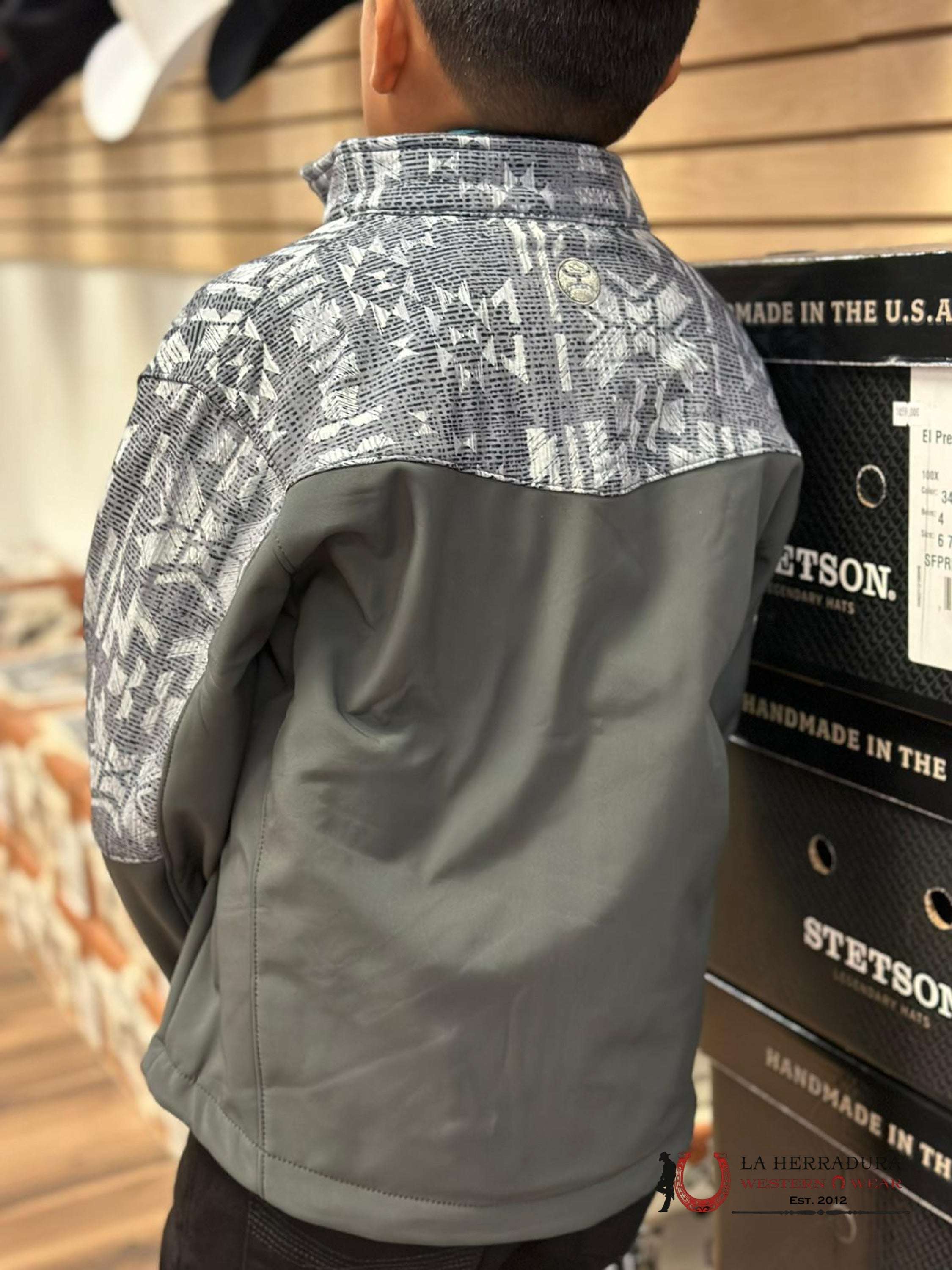 Hooey Soft Shell Jacket Youth Grey Aztec Niños