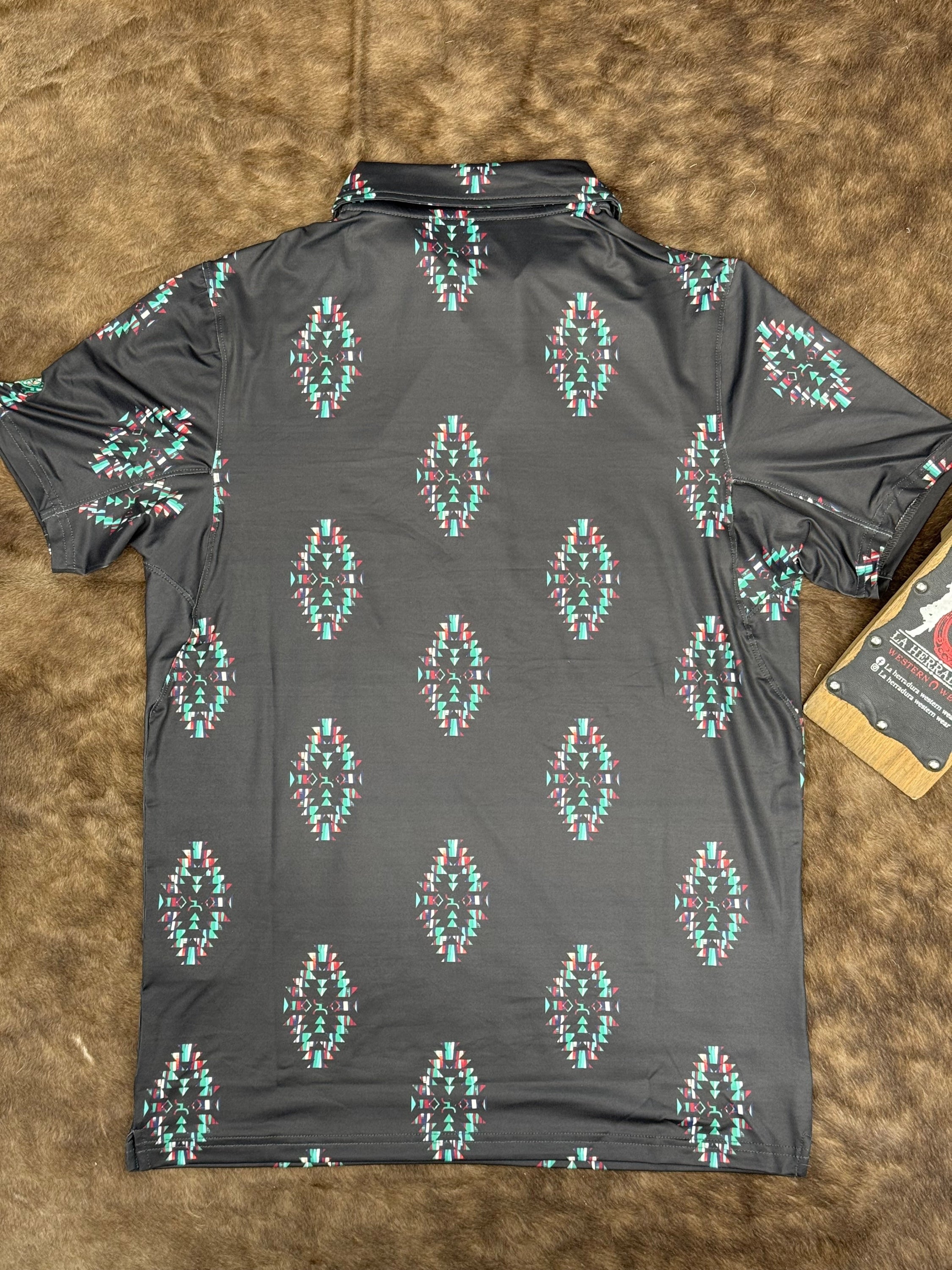HOOEY Weekender Black/Turquoise Golf Aztec Polo Short Sleeve Men Shirt ROPA HOMBRES
