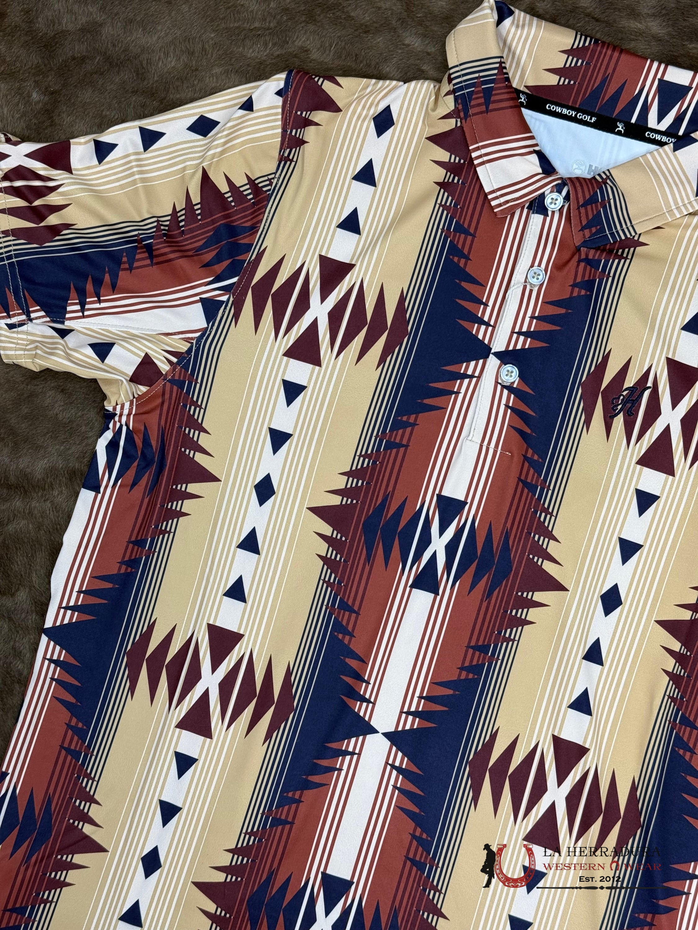 HOOEY Weekender Tan/Red/Navy Aztec Polo Short Sleeve Men Shirt ROPA HOMBRES