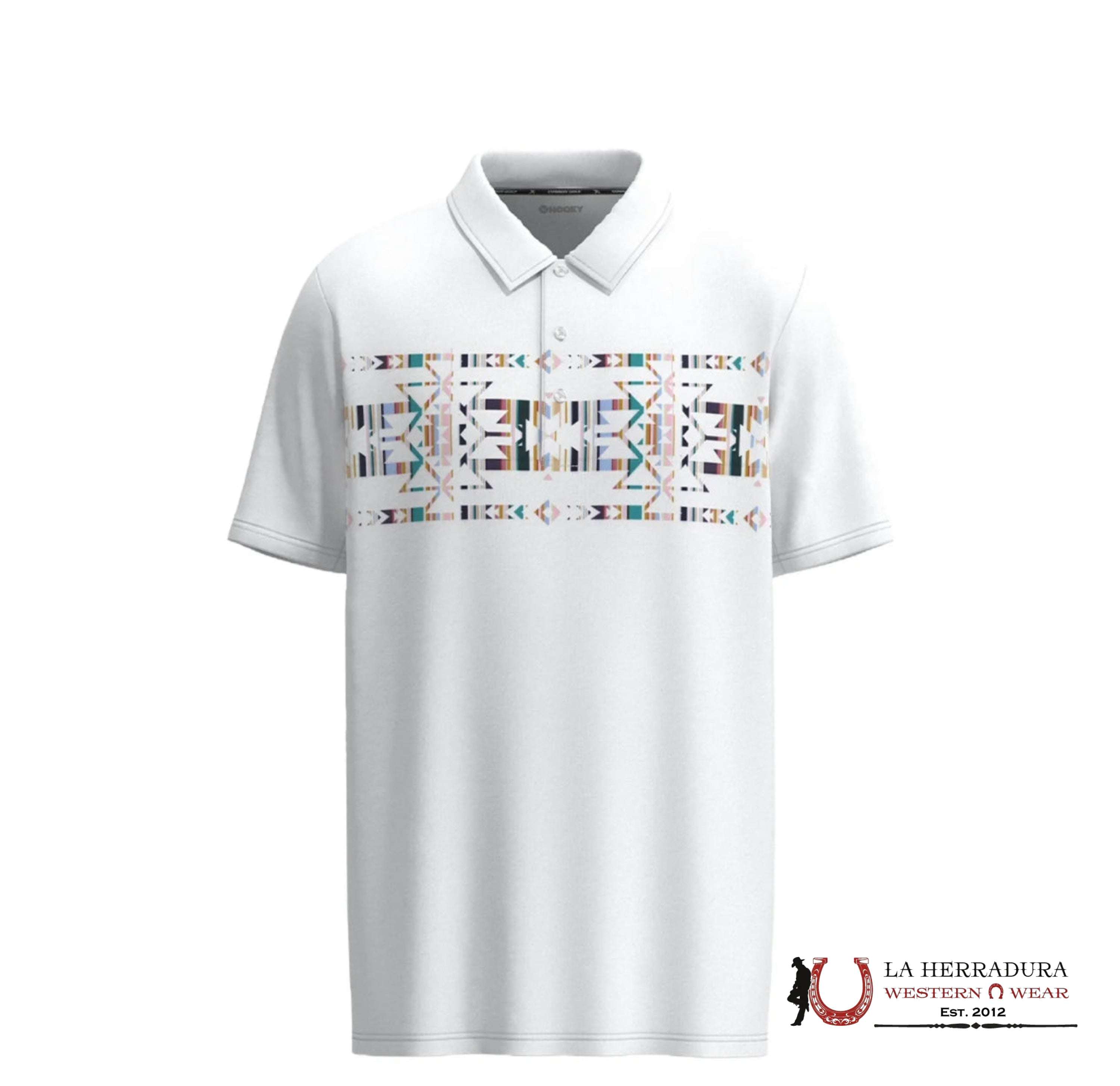 HOOEY Weekender White Multi Color Aztec Polo Short Sleeve Men Shirt ROPA HOMBRES