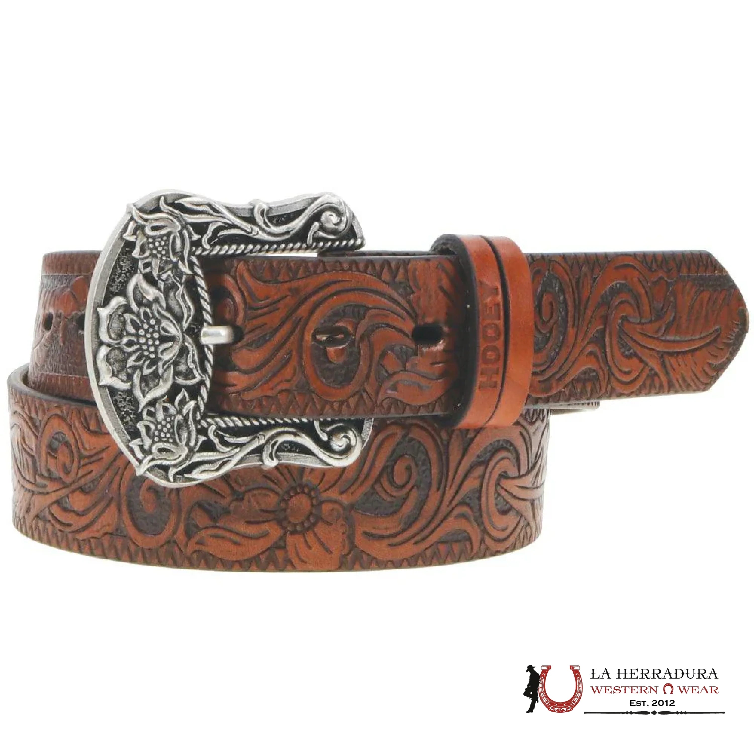 HOOEY WOMEN FLORA’ ORIGINAL HOOEY LADIES BELT BROWN W/ FLORAL CINTURONES MUJERES