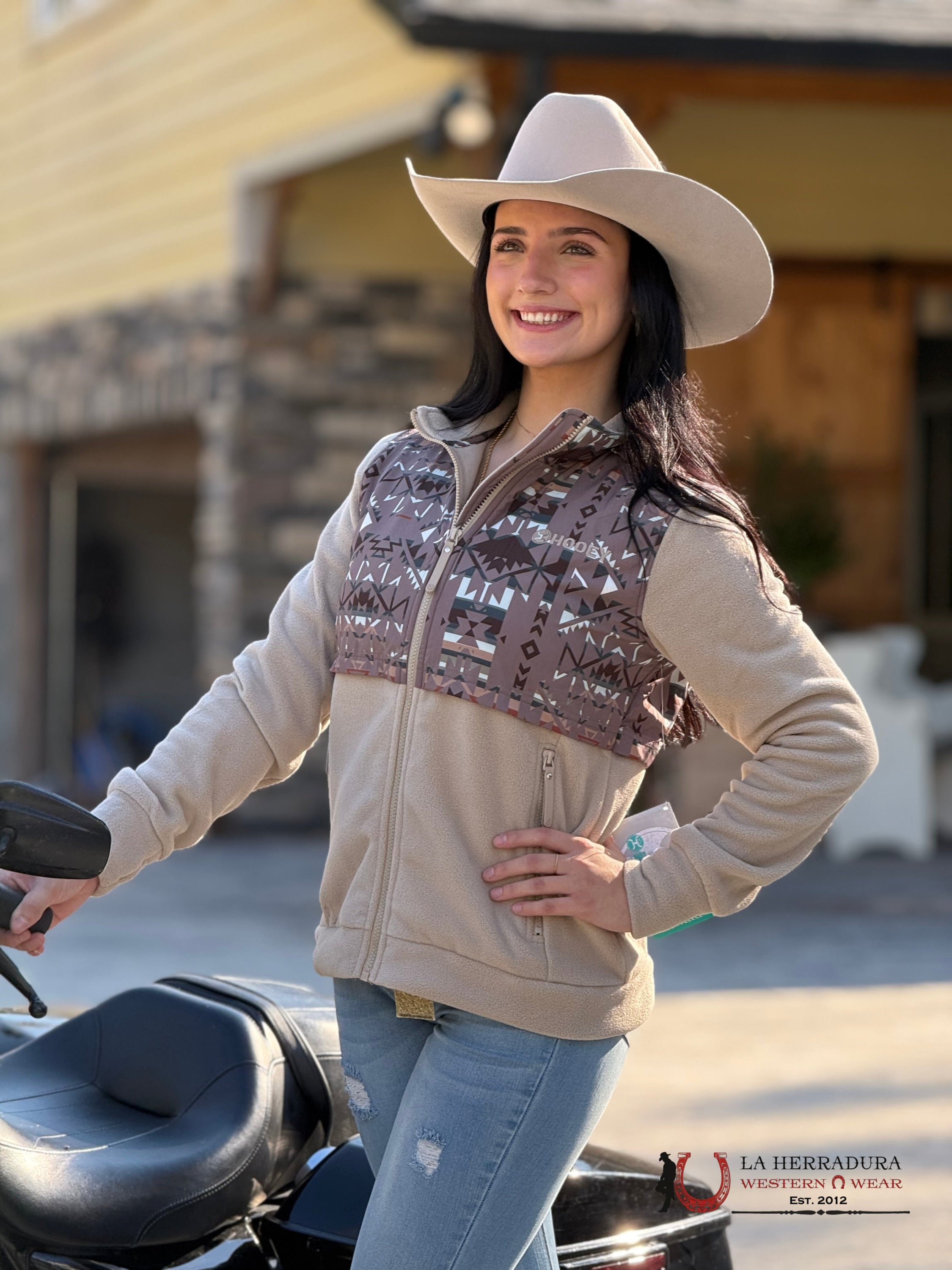 Hooey Womens Tech Fleece Cream/Aztec- Full Zip Up Ropa Mujeres