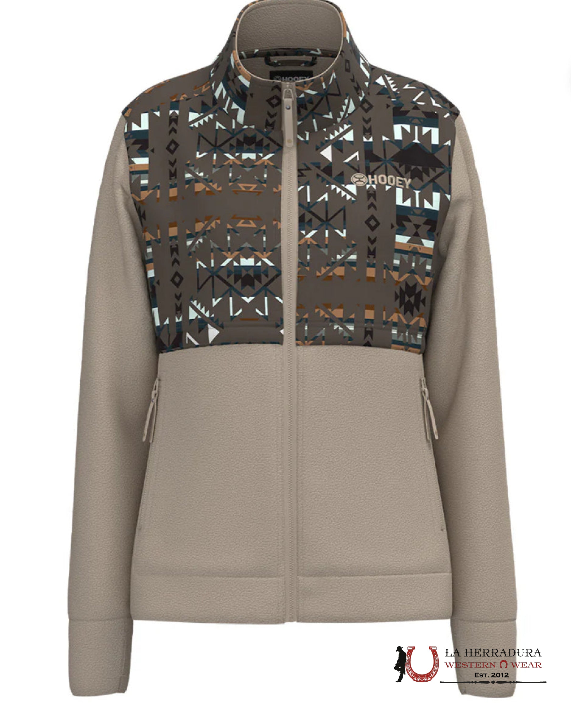 Hooey Womens Tech Fleece Cream/Aztec- Full Zip Up Ropa Mujeres