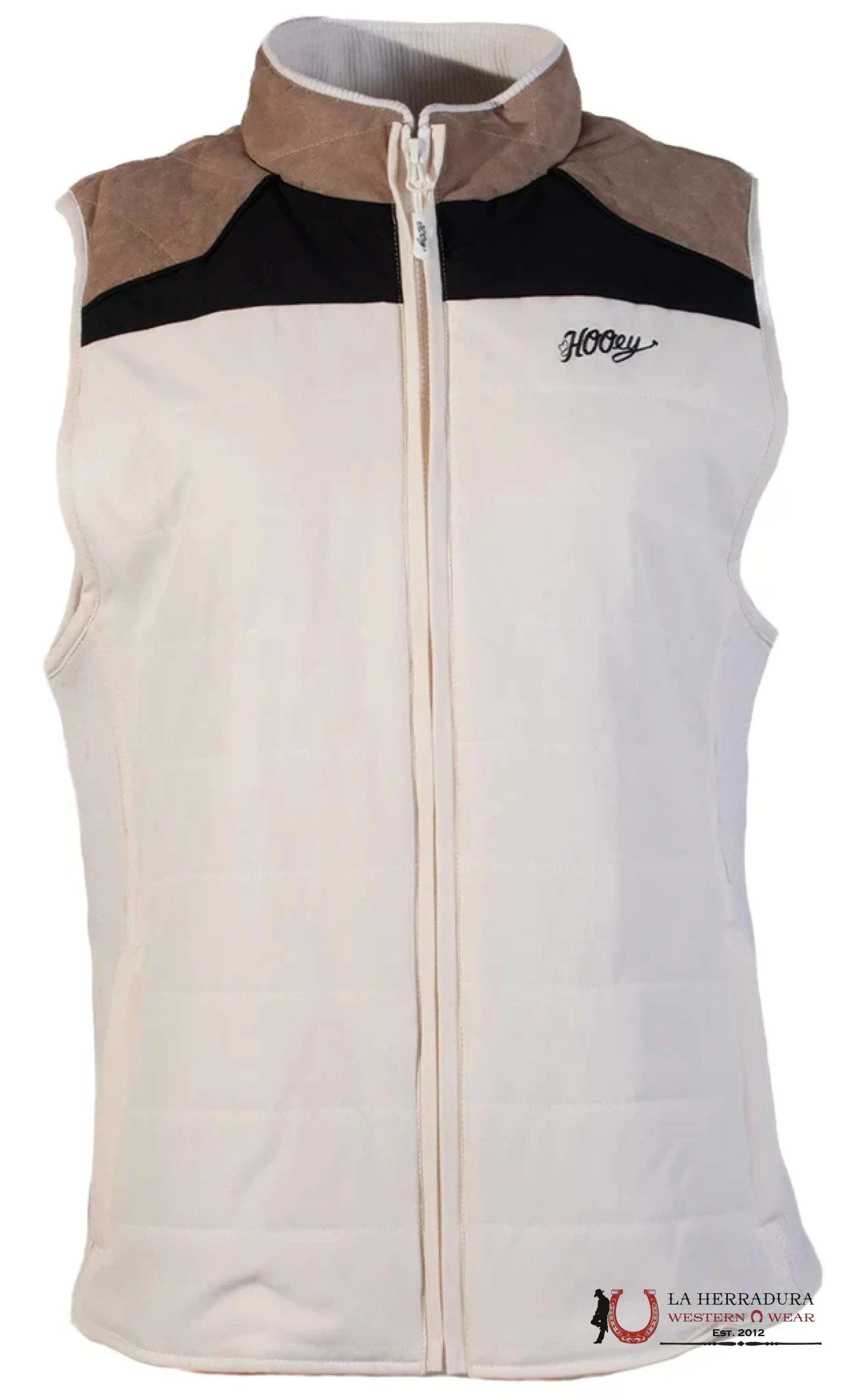 HOOEY WOMEN VEST CREAM BODY FULL ZIP WITH TAN /BLACK YOKE BAG HV098TNCR ROPA MUJERES