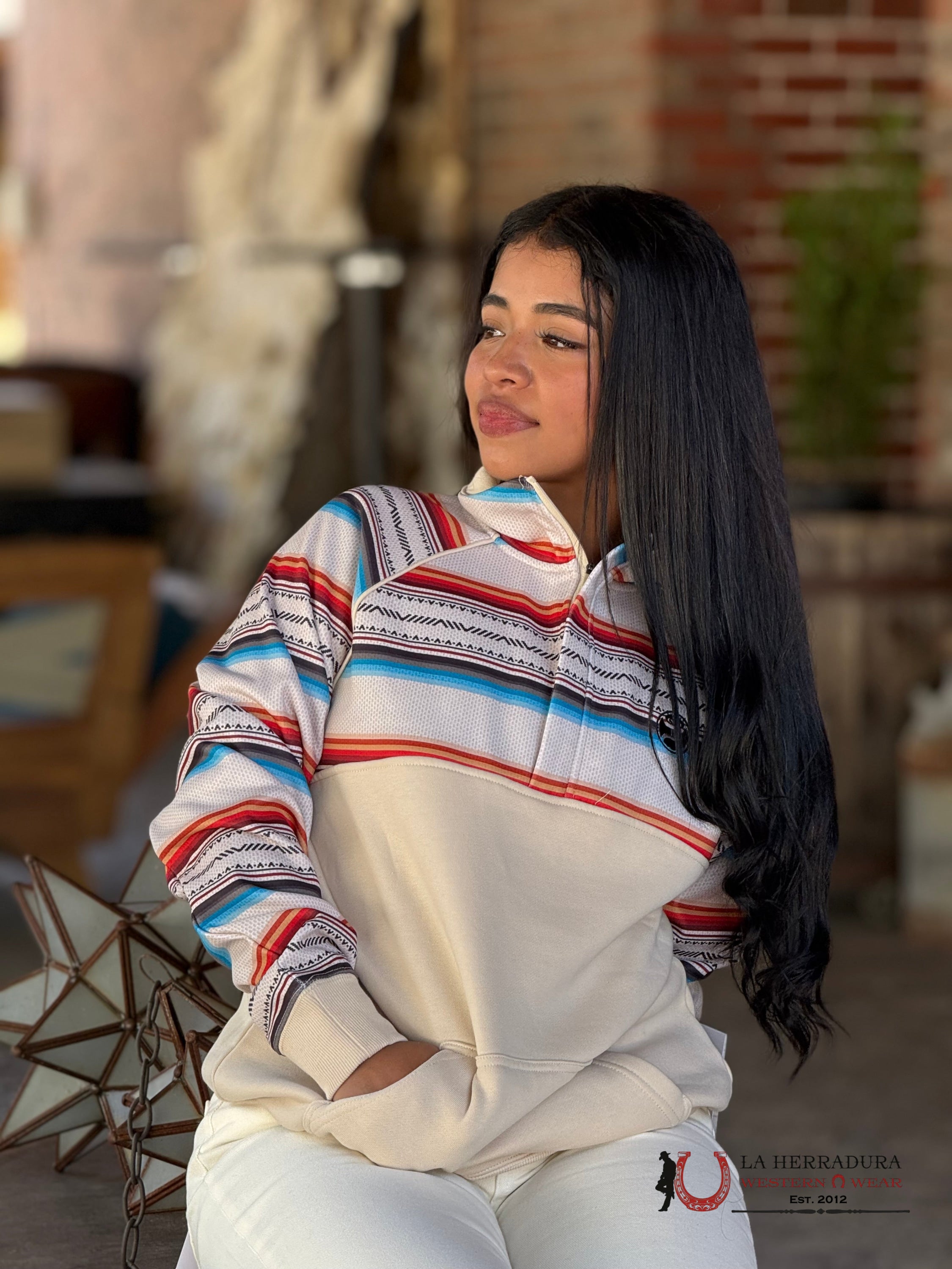 Hooey Womens 1/4 Zip Cream/Serape Pullover Ropa Mujeres