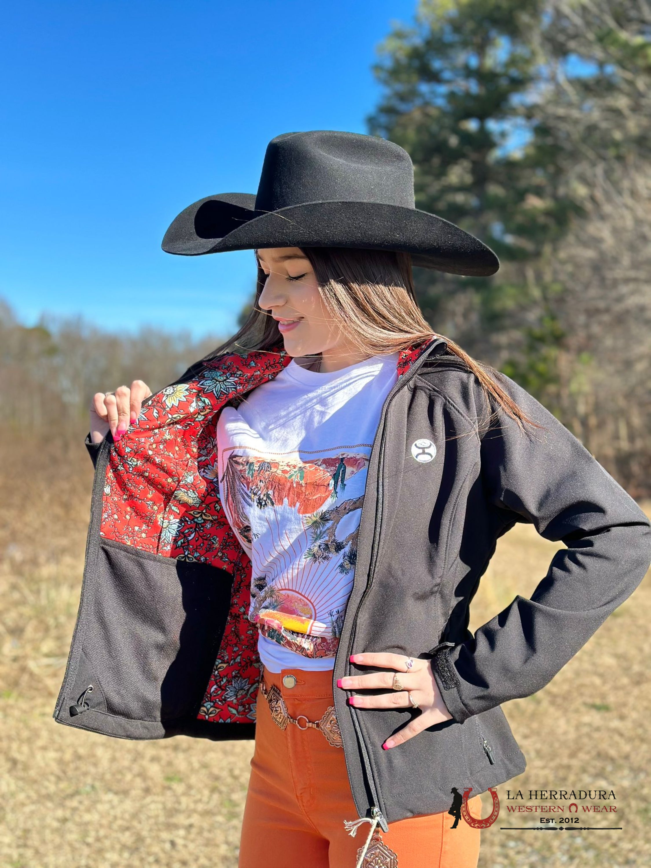 Hooey Womens Black Softshell W/ White Logo On Sleeve Full Zip Up Ropa Mujeres