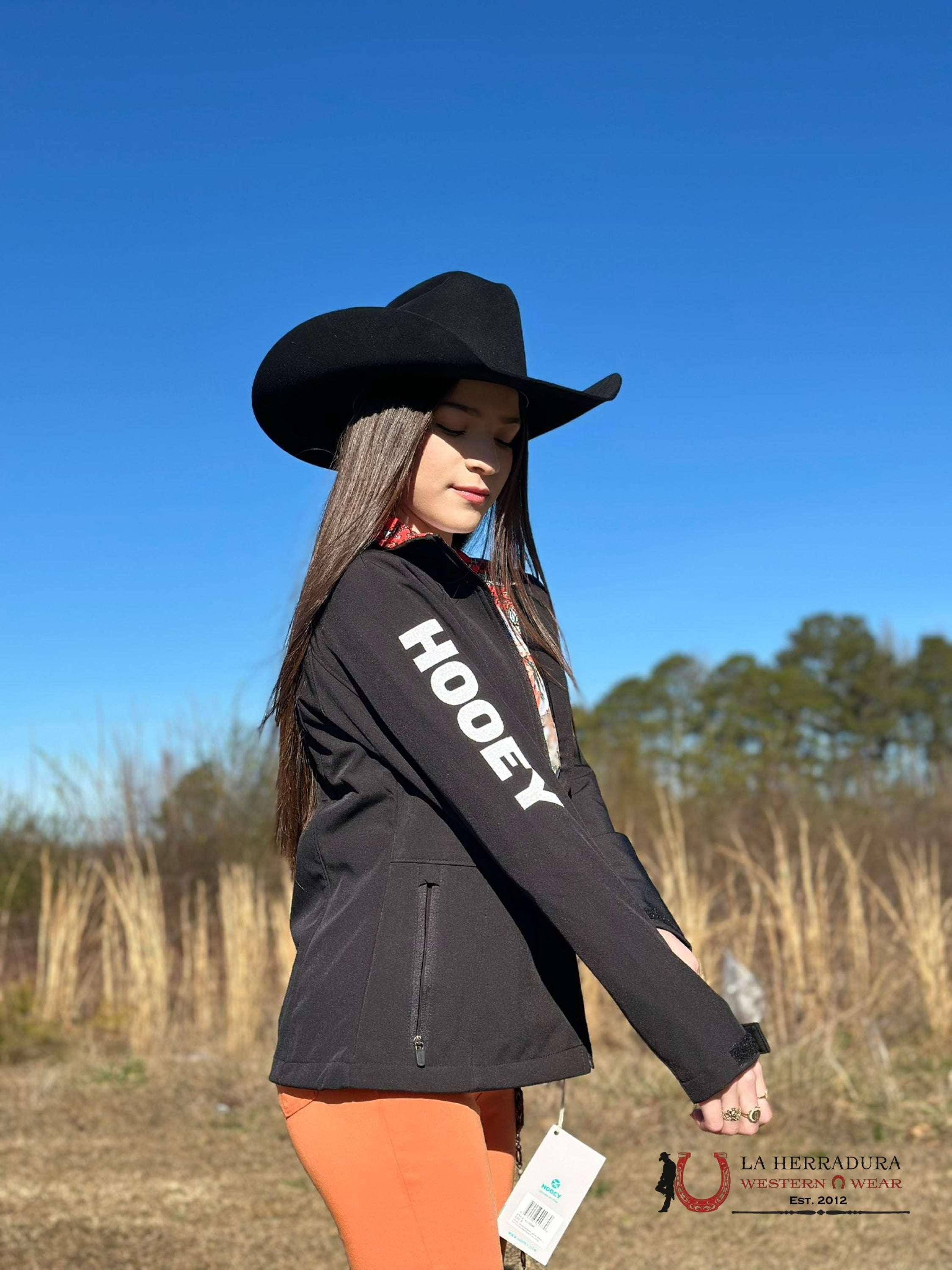 Hooey Womens Black Softshell W/ White Logo On Sleeve Full Zip Up Ropa Mujeres