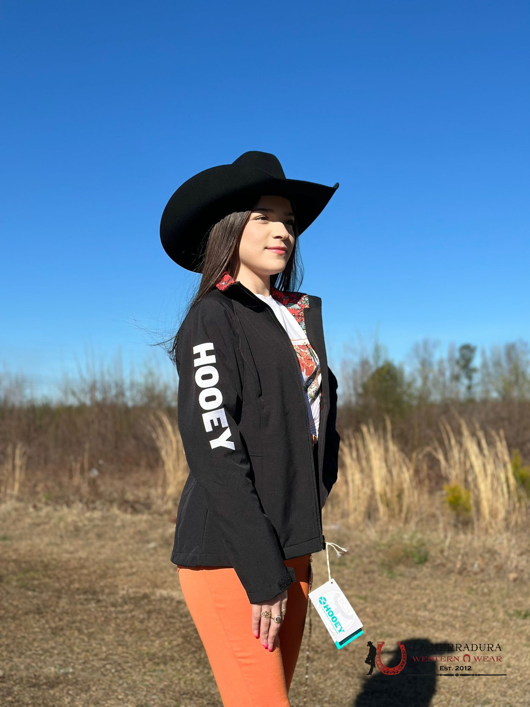 Hooey Womens Black Softshell W/ White Logo On Sleeve Full Zip Up Ropa Mujeres