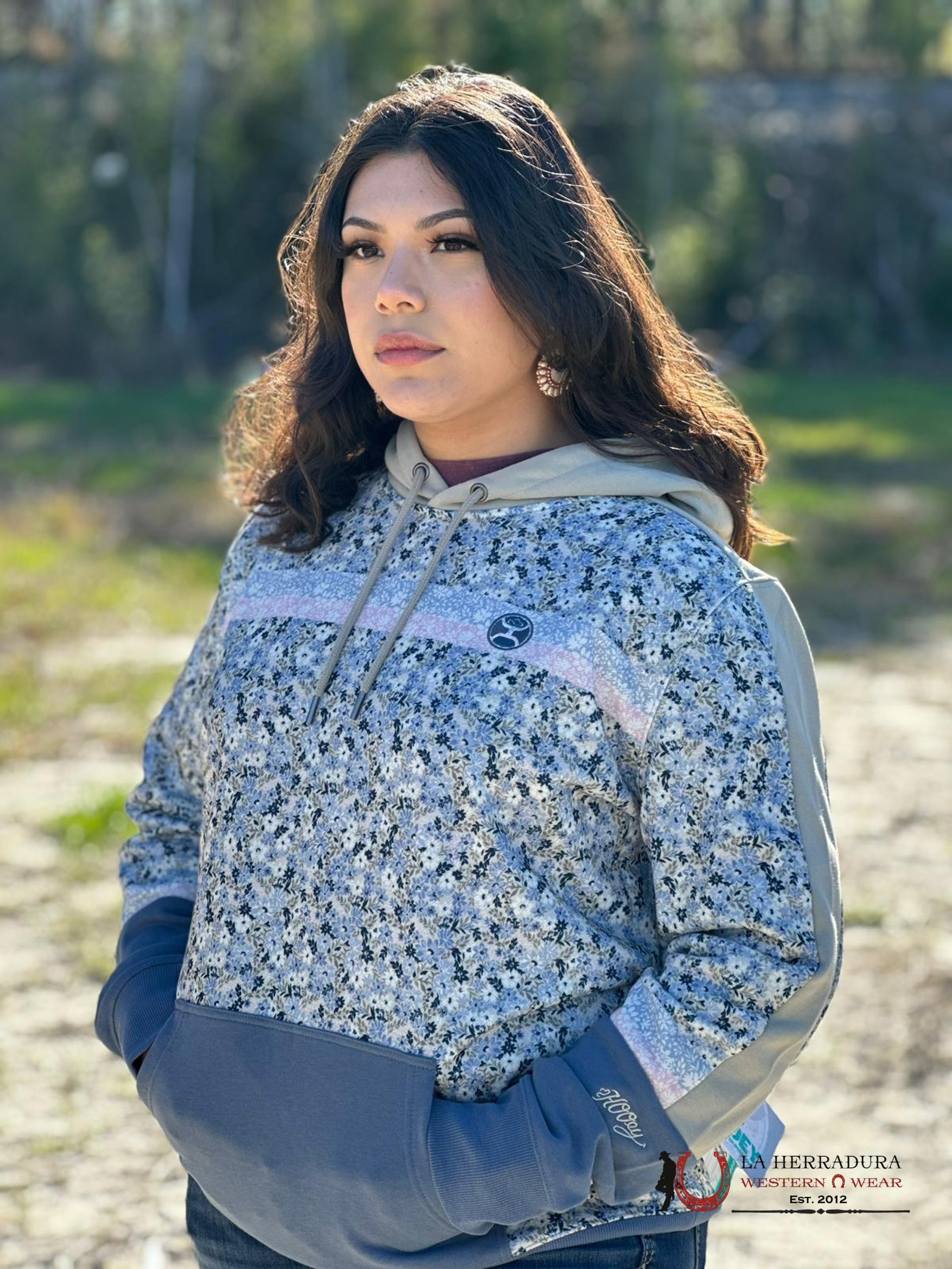 Hooey Womens Blue Floral Hoodie Ropa Mujeres