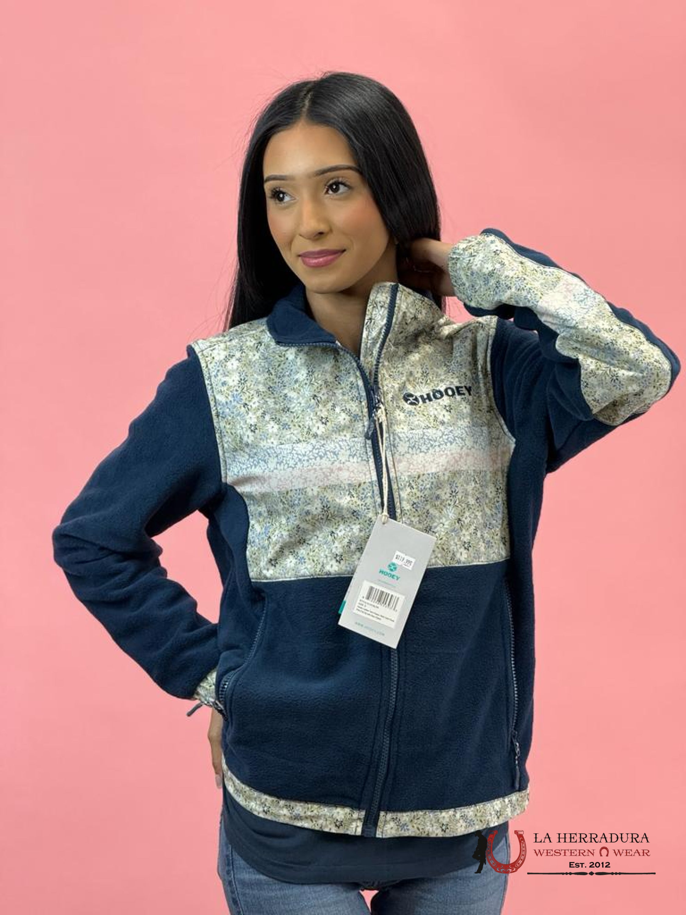 Hooey Womens Floral Pattern W/ Blue Sleeves Full Zip Up Ropa Mujeres