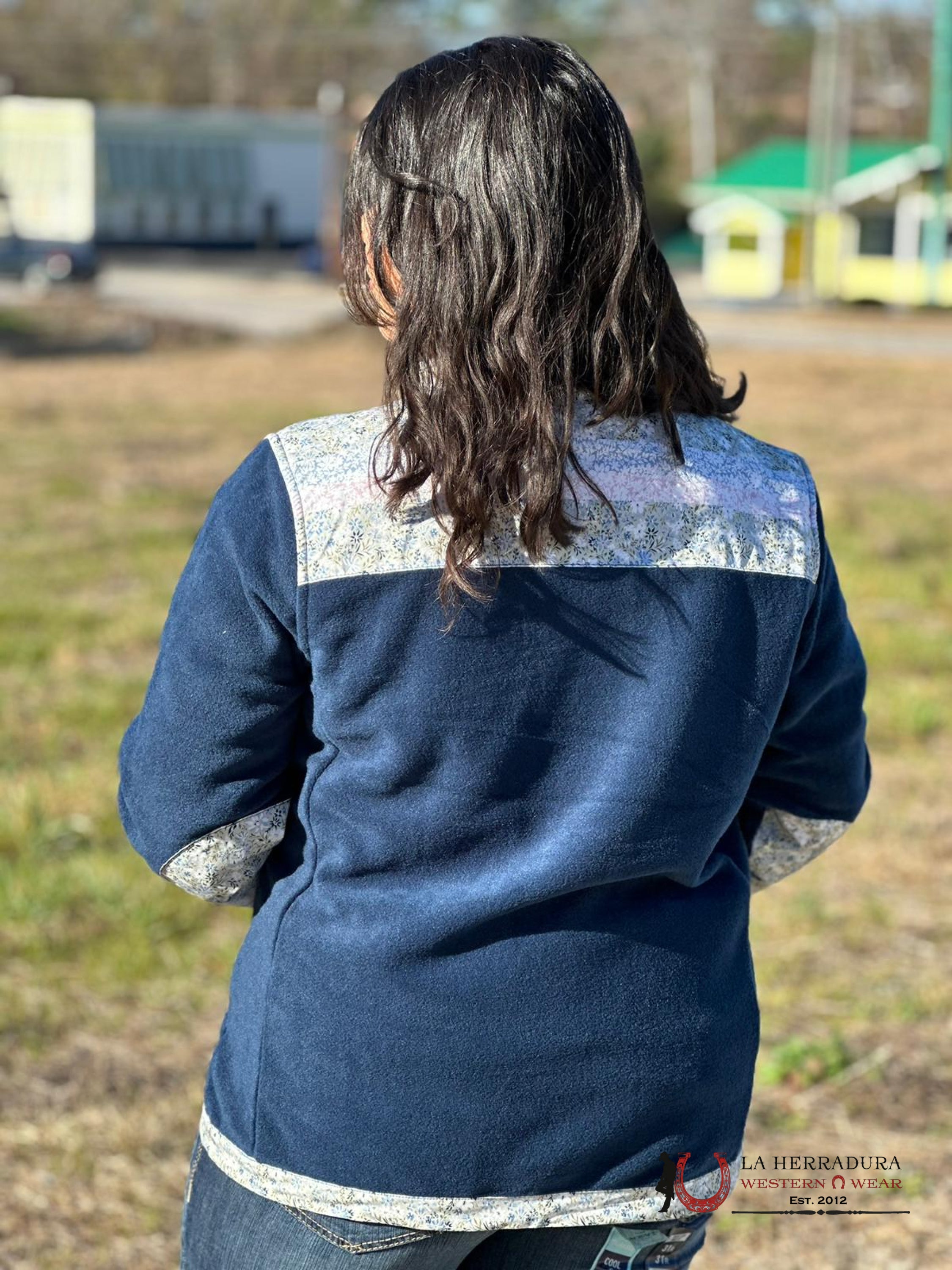 Hooey Womens Floral Pattern W/ Blue Sleeves Full Zip Up Ropa Mujeres