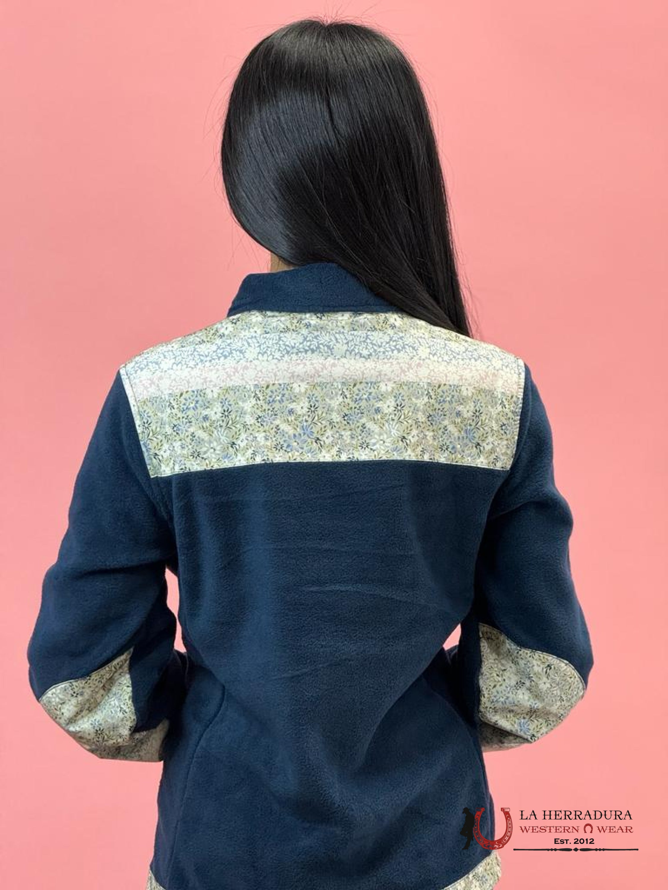 Hooey Womens Floral Pattern W/ Blue Sleeves Full Zip Up Ropa Mujeres