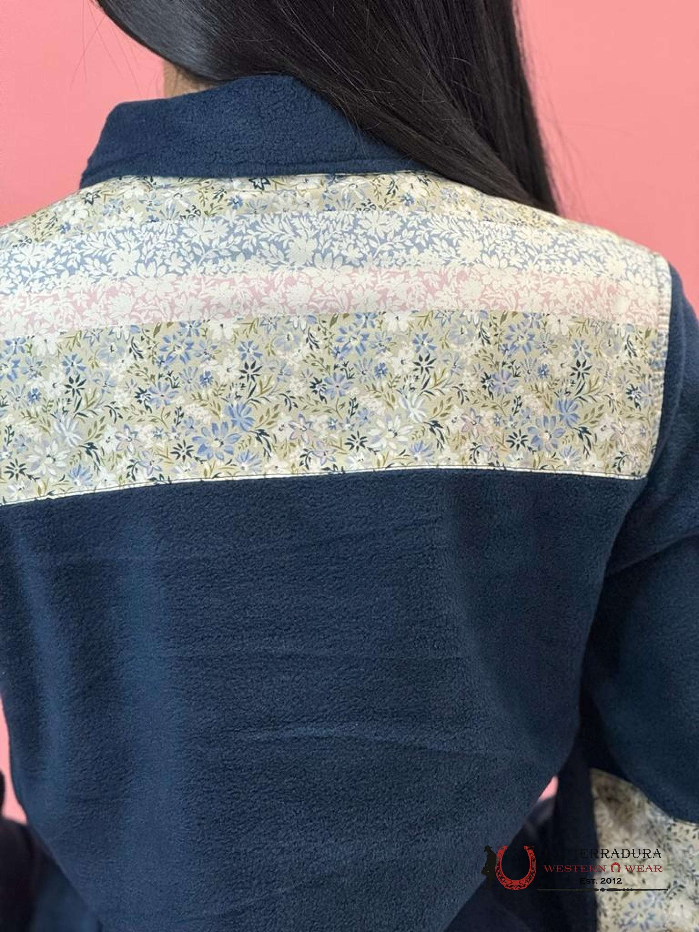 Hooey Womens Floral Pattern W/ Blue Sleeves Full Zip Up Ropa Mujeres