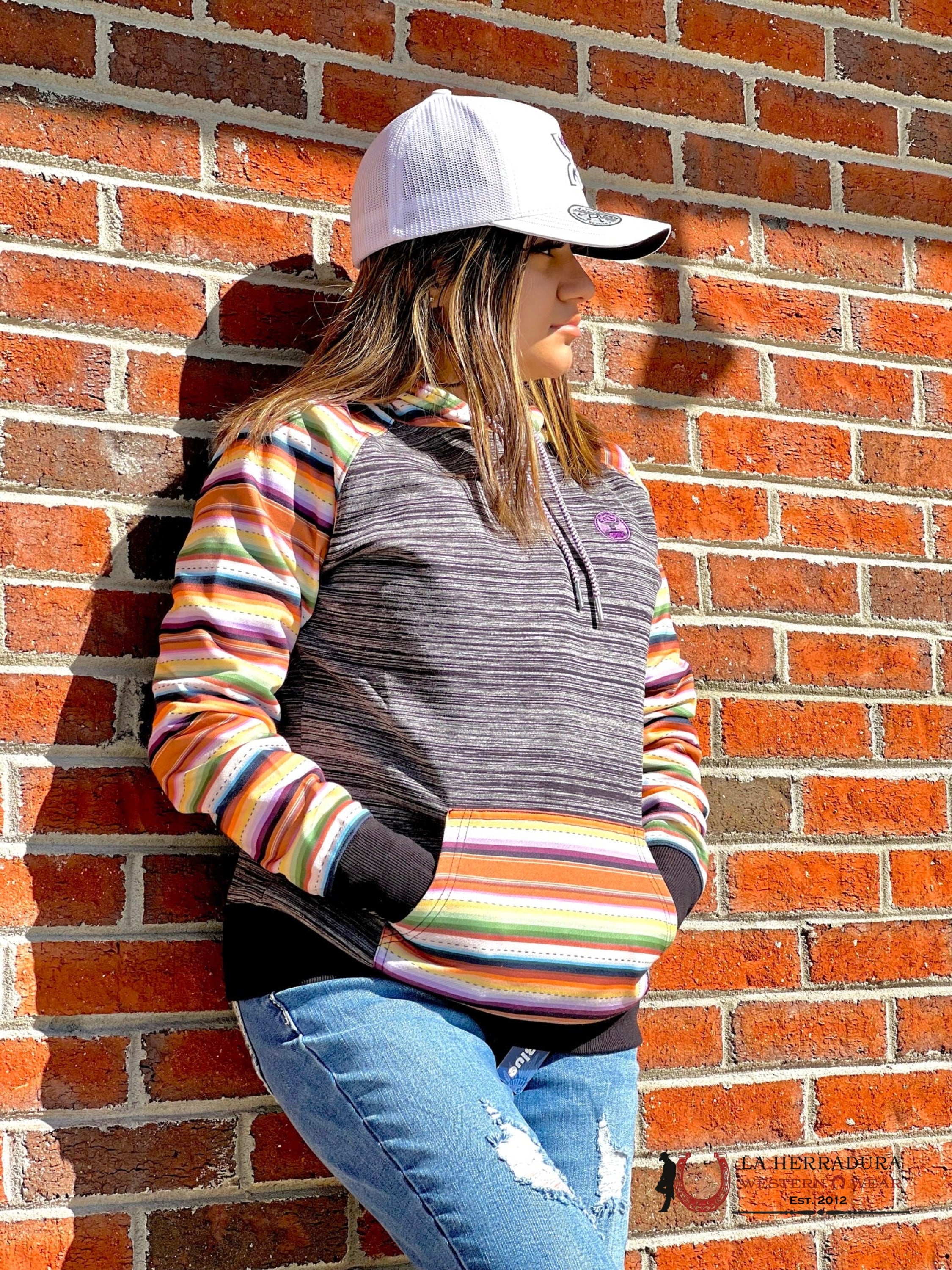 Hooey Womens Hoodie Catalina W/ Multi Colored Sleeve Ropa Mujeres