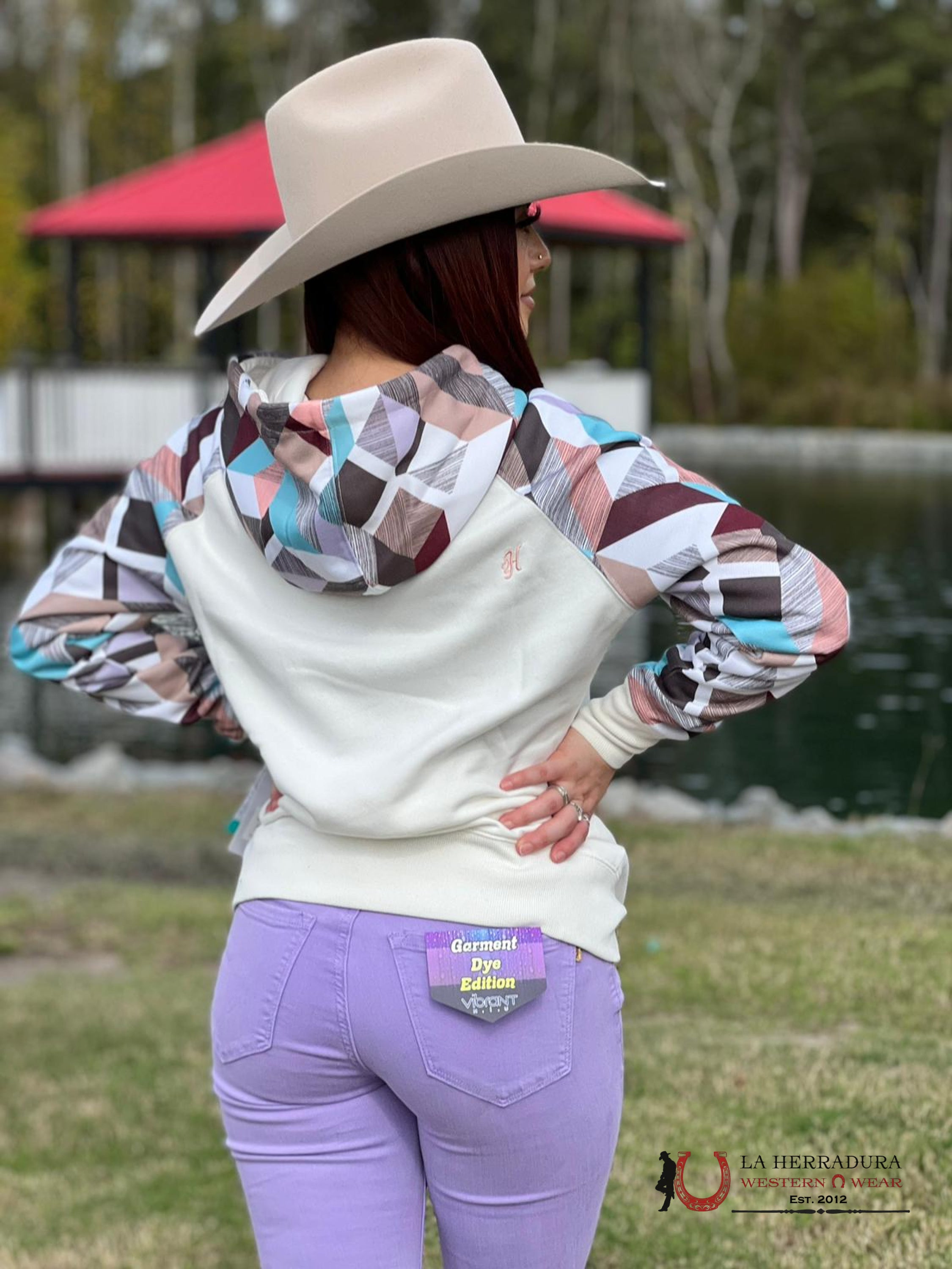 Hooey Womens Hoodie White W/ Geometric Aztec Design Ropa Mujeres