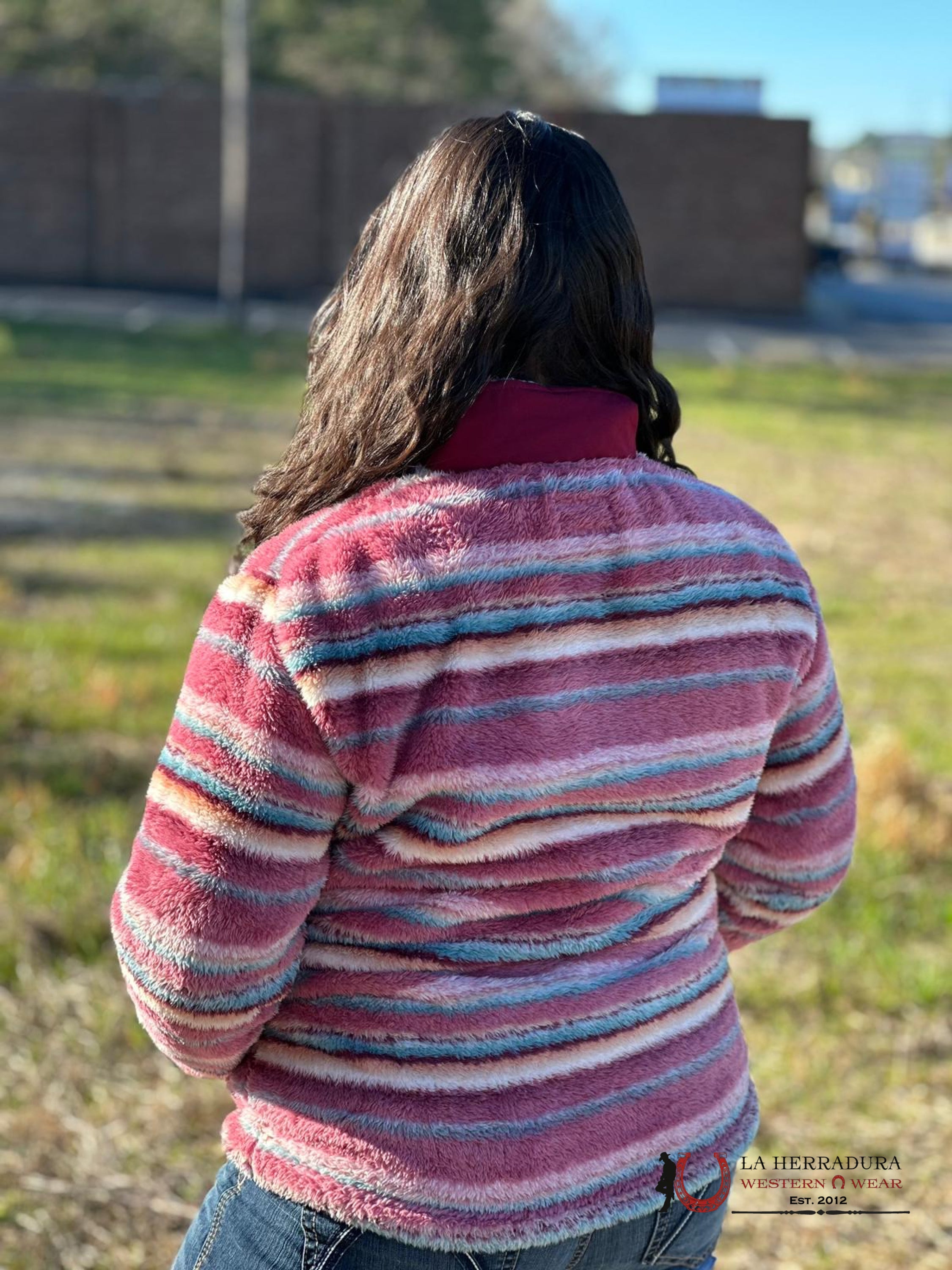 Hooey Womens Pink Multi Color Striped Sherpa Pullover Half Zip Ropa Mujeres