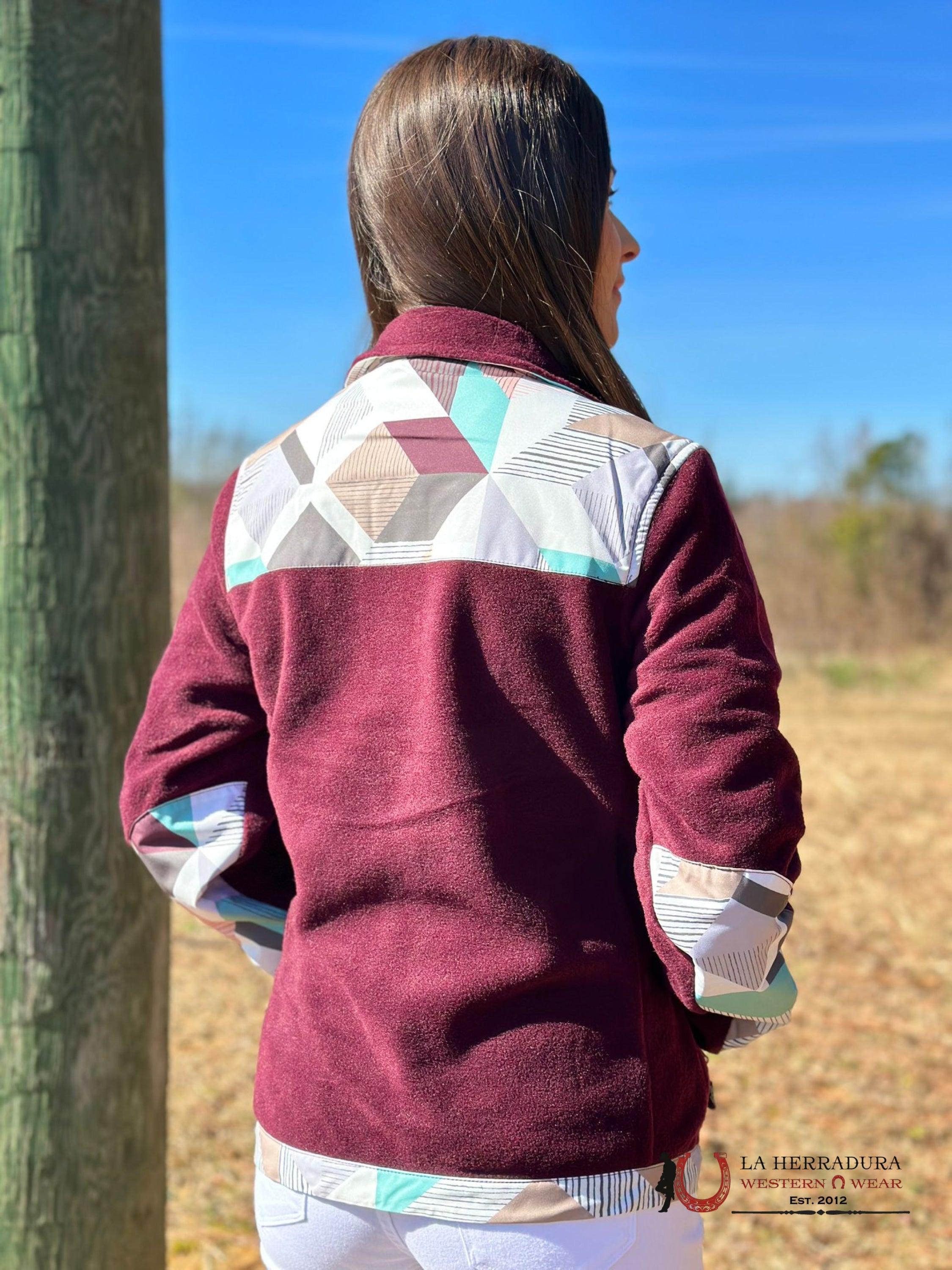 Hooey Womens Purple W/ Multi Colored Geometric Shoulder Pattern Tech Fleece Ropa Mujeres