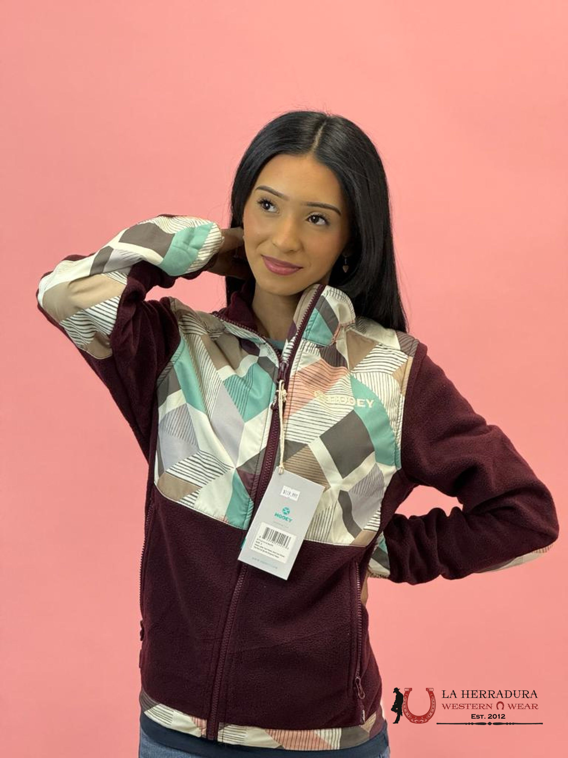 Hooey Womens Purple W/ Multi Colored Geometric Shoulder Pattern Tech Fleece Ropa Mujeres