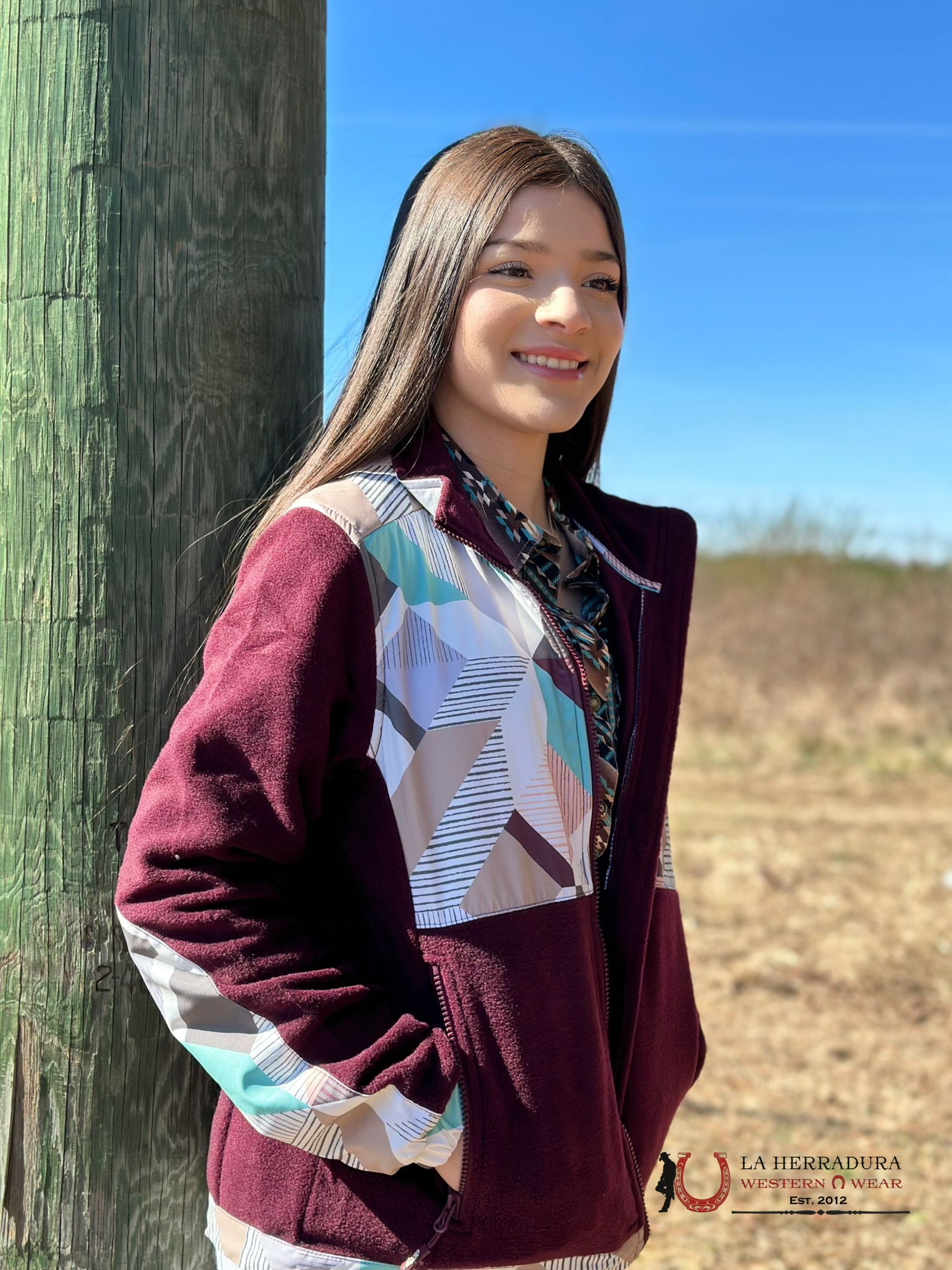 Hooey Womens Purple W/ Multi Colored Geometric Shoulder Pattern Tech Fleece Ropa Mujeres