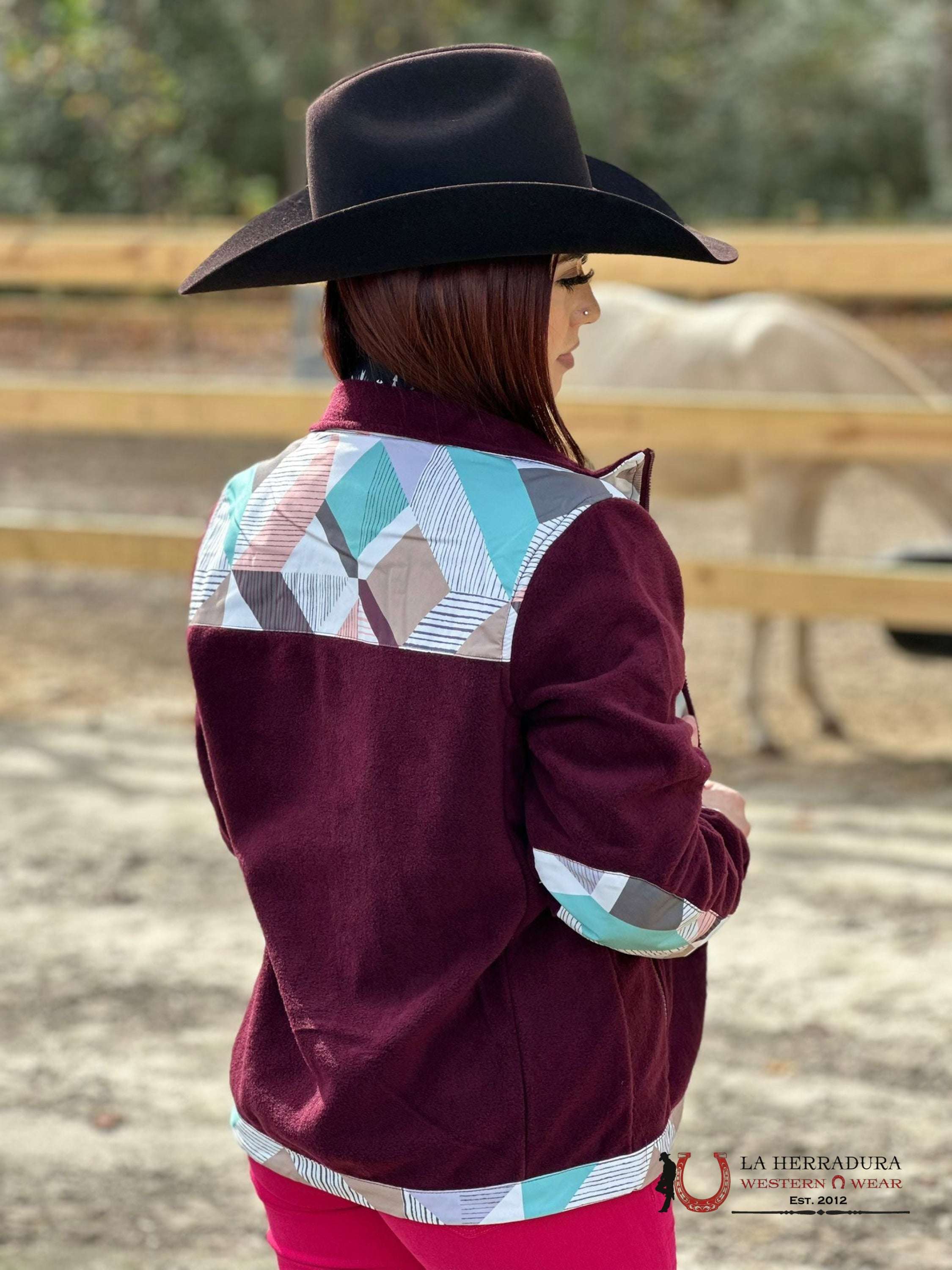 Hooey Womens Purple W/ Multi Colored Geometric Shoulder Pattern Tech Fleece Ropa Mujeres