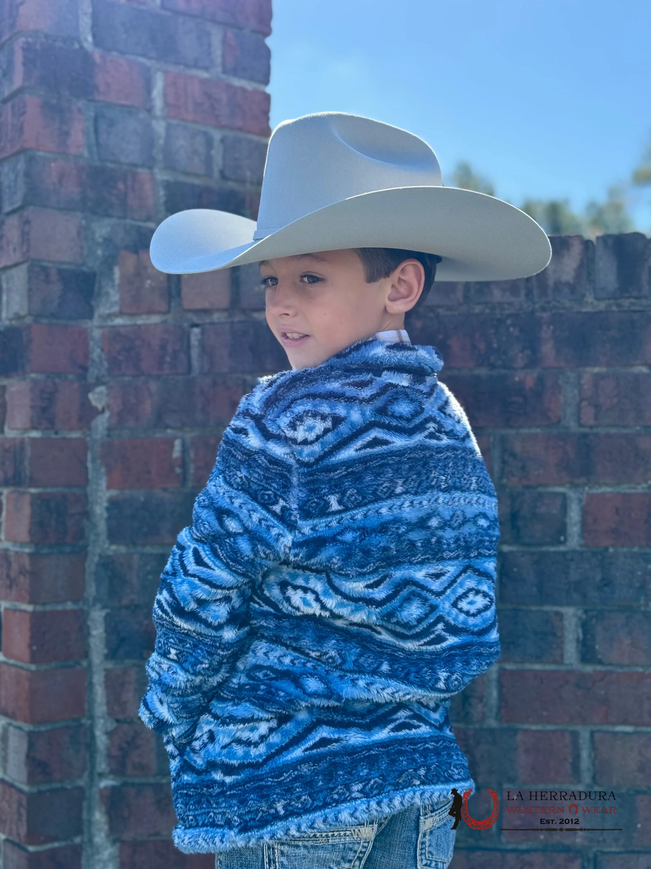 Hooey Youth Sherpa Pull Over Blue Aztec Niños