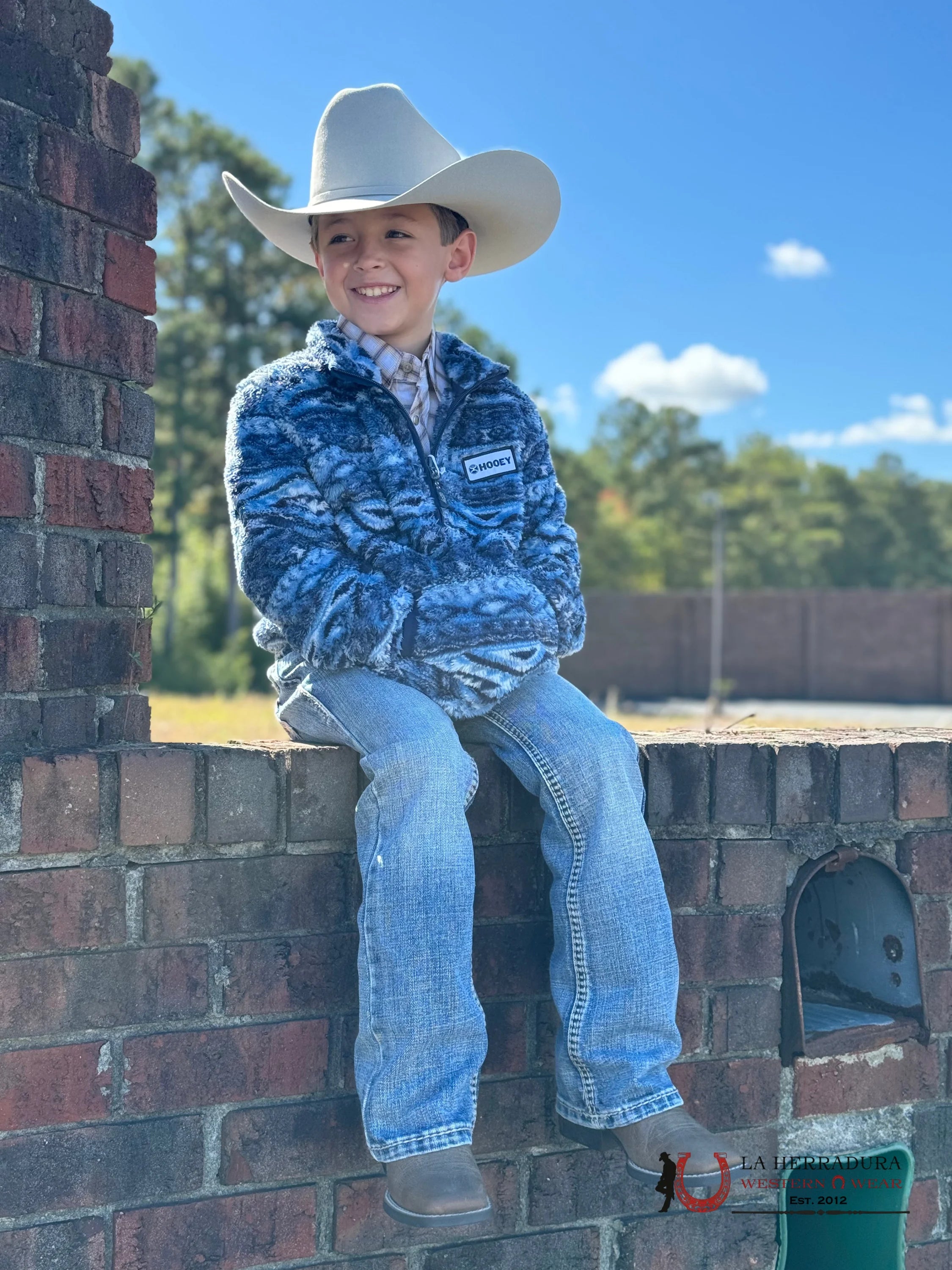 Hooey Youth Sherpa Pull Over Blue Aztec Niños