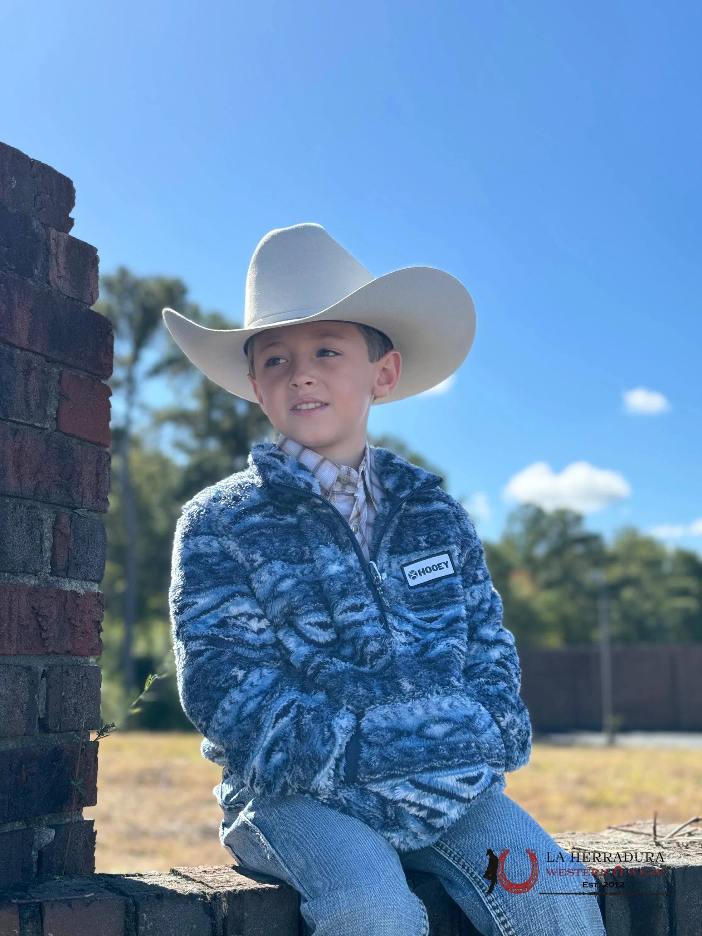 Hooey Youth Sherpa Pull Over Blue Aztec Niños