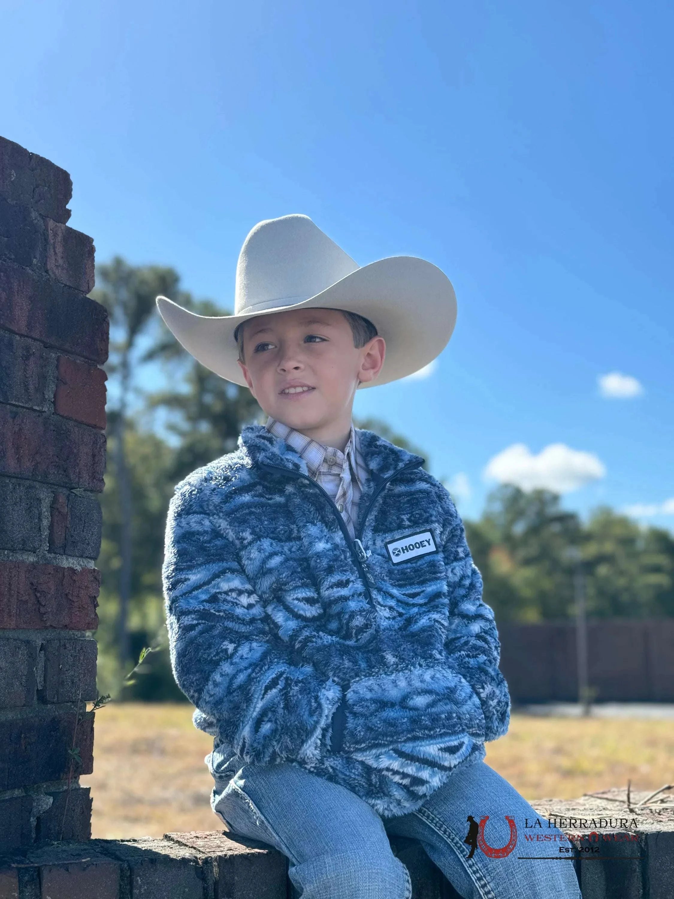 Hooey Youth Sherpa Pull Over Blue Aztec Niños