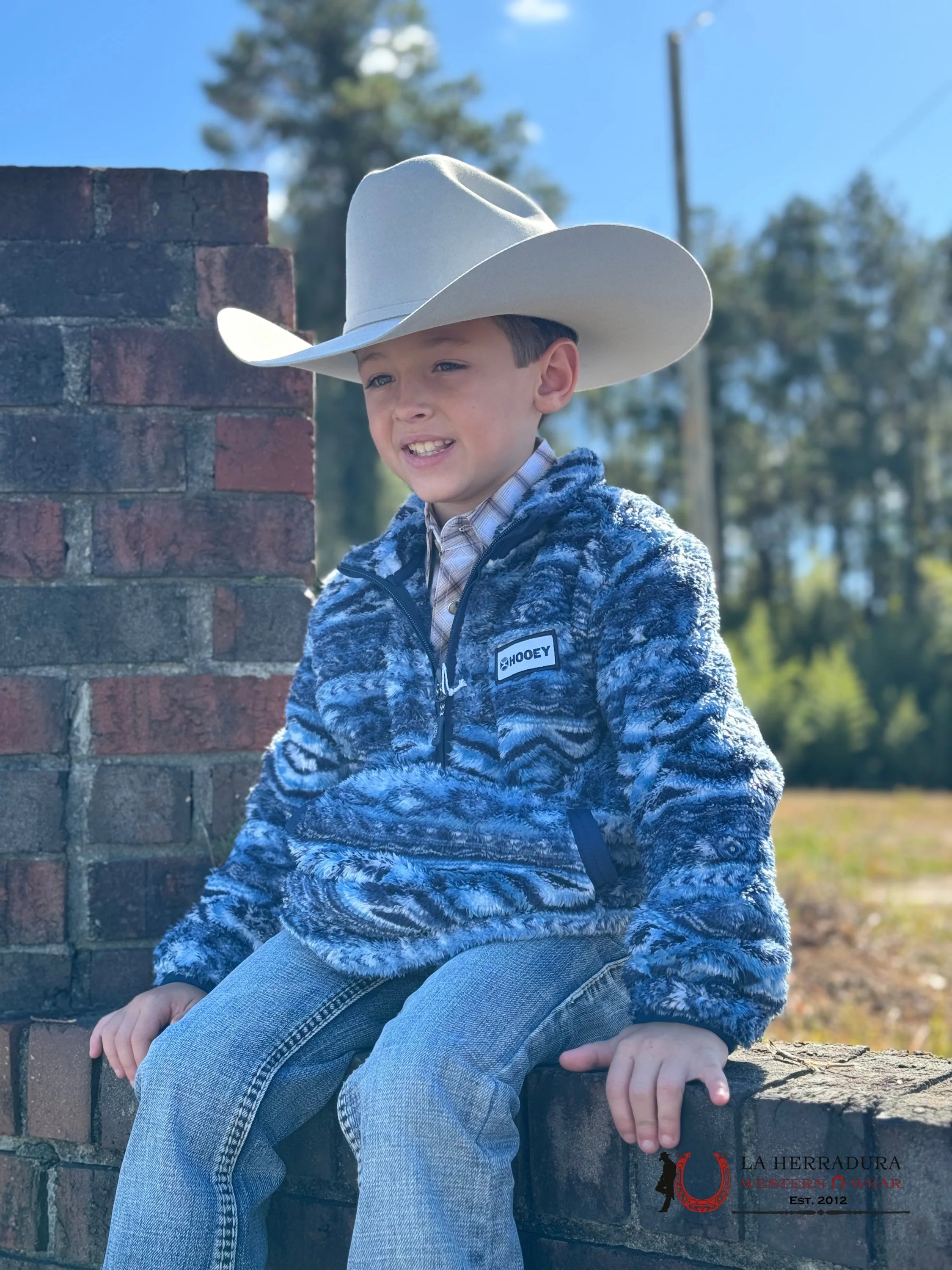Hooey Youth Sherpa Pull Over Blue Aztec Niños