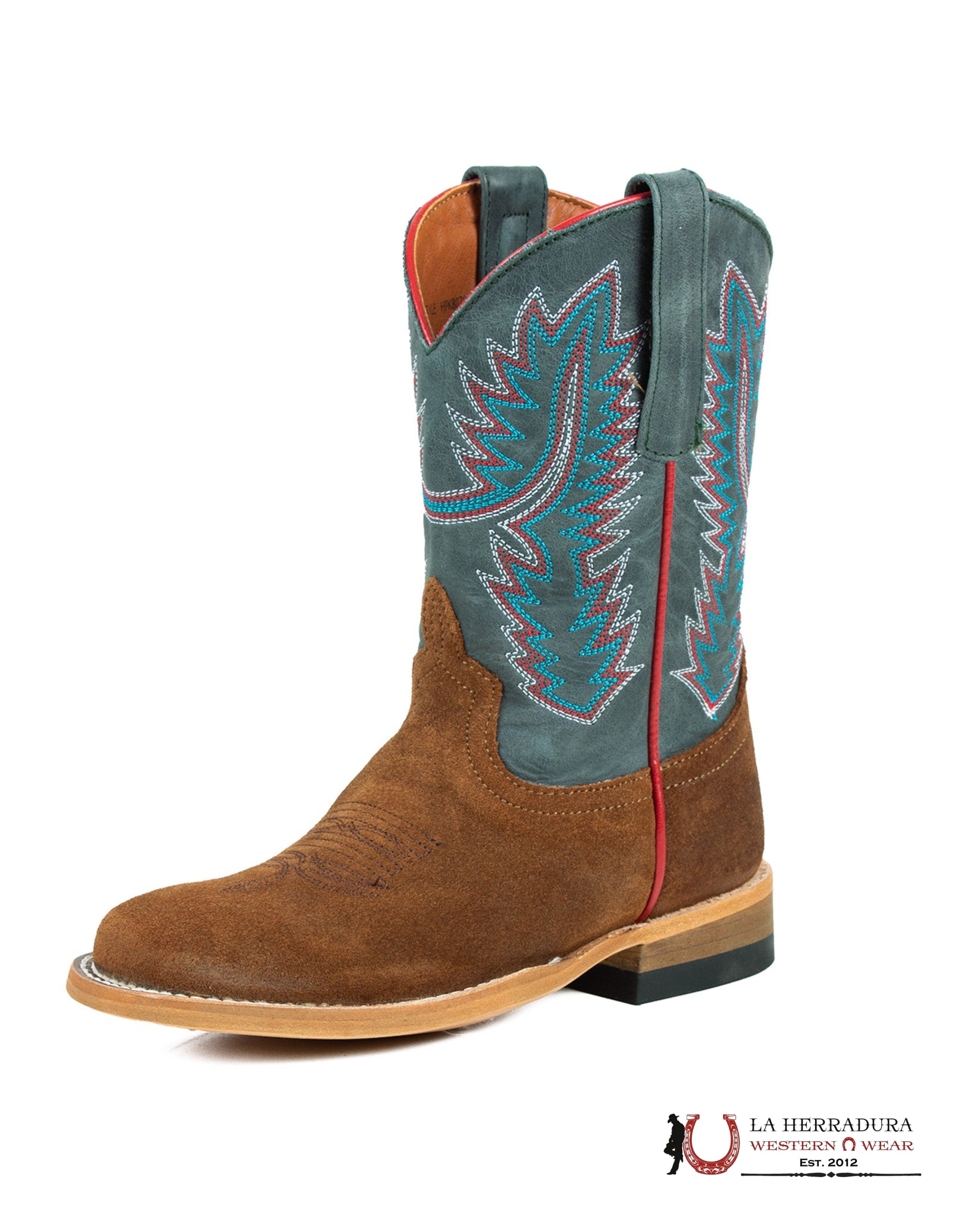 HORSE POWER BOYS BOOTS ROPER HEEL TABACO OLD SUEDE BLUE OKLAHOMA BOOT HPK8079 NIÑOS