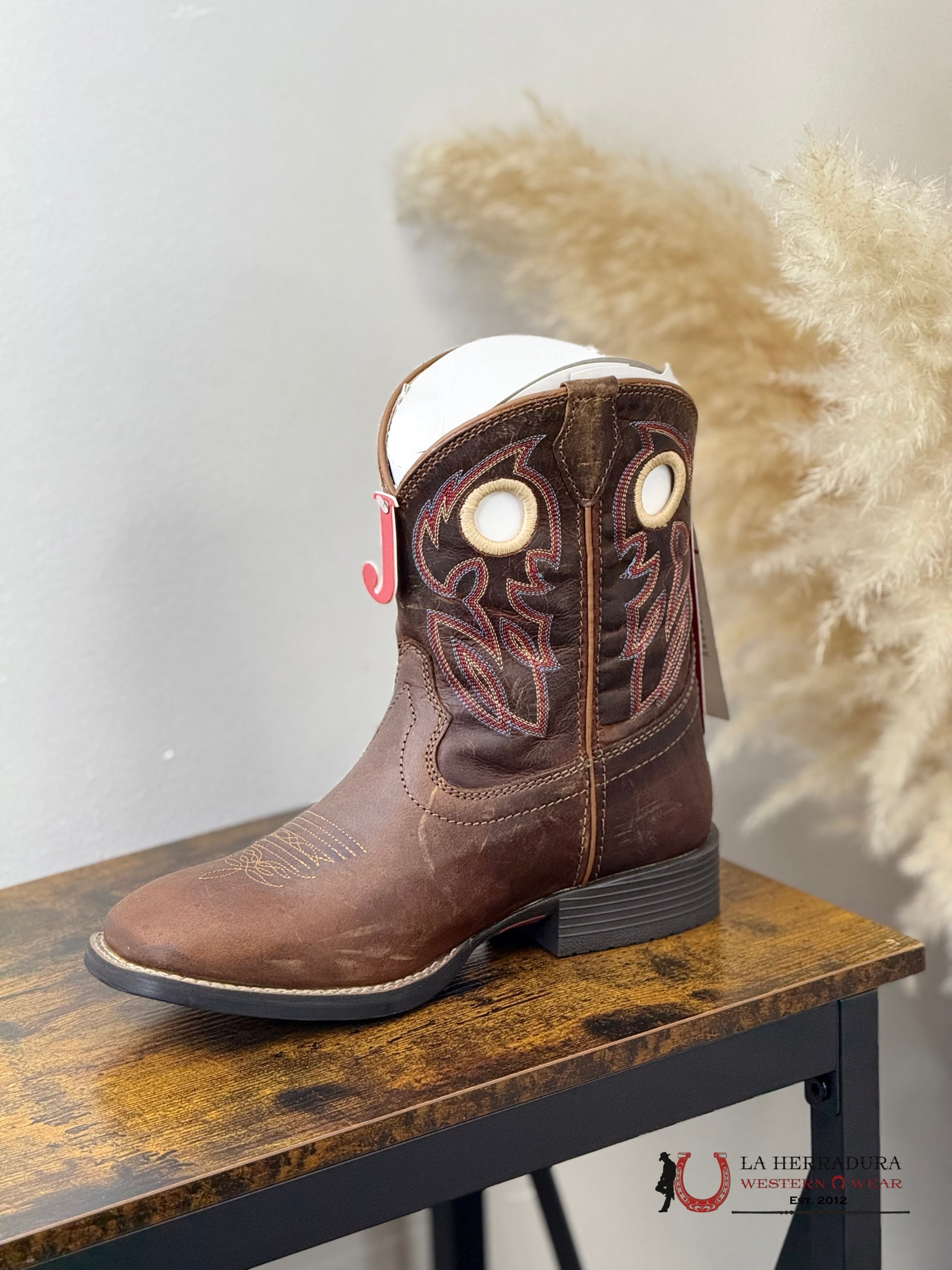 JUSTIN KIDS BOOTS DARK BROWN W COLORED STITCH INLAY JK7523 NIÑOS