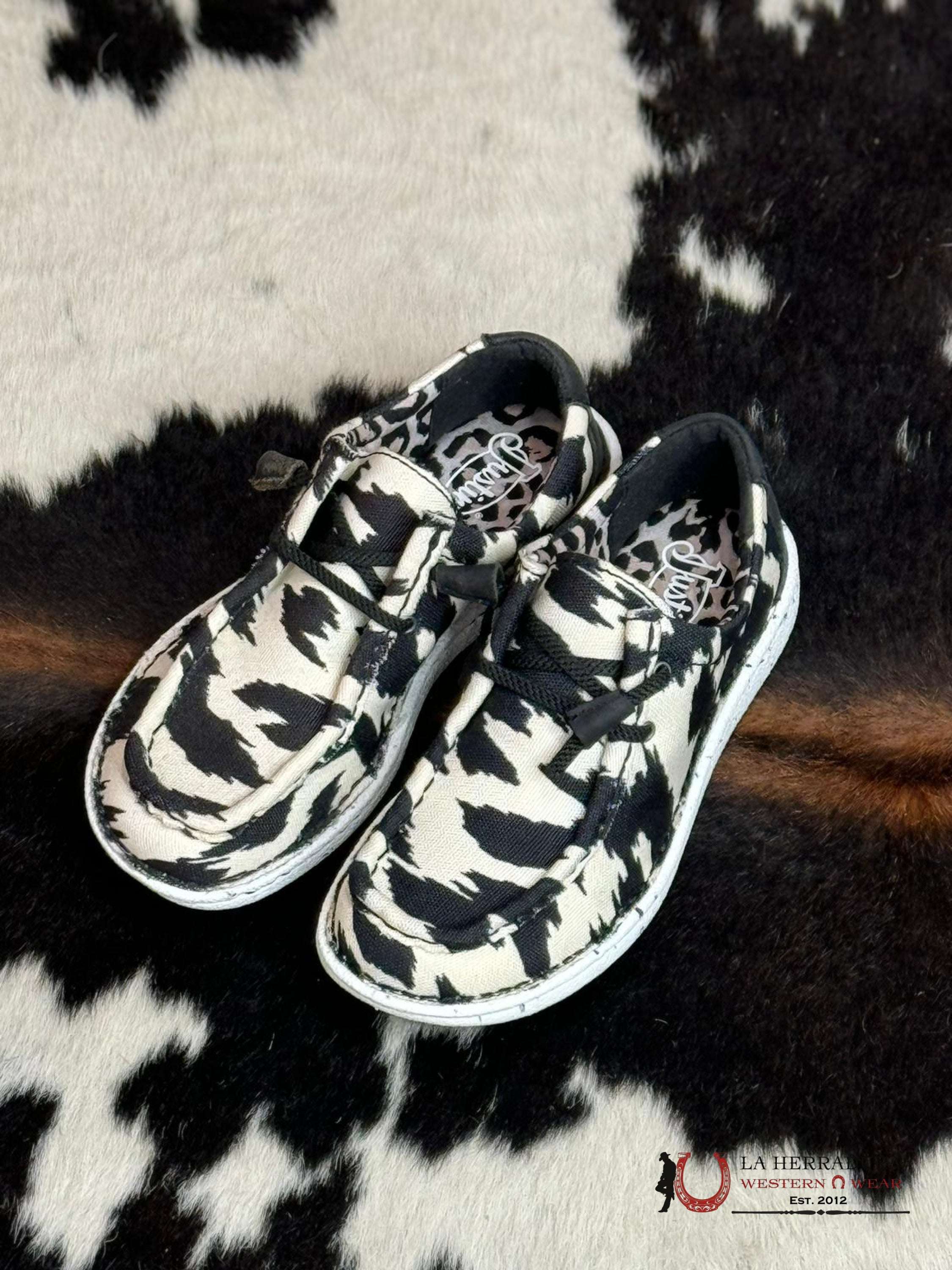 Justin Leather And Fabric Upper Balance Cow Print Zapatos Mujeres