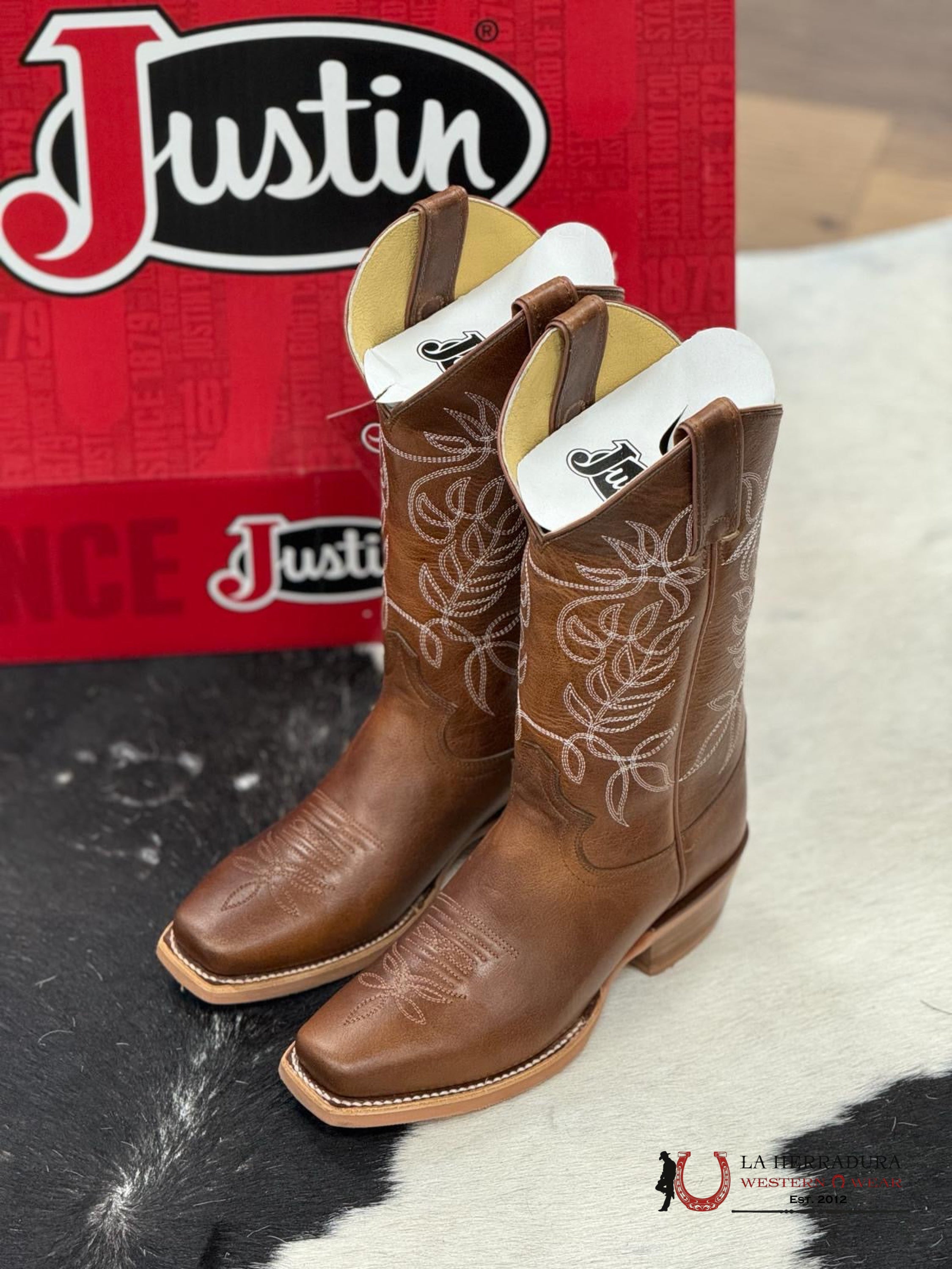 Womens Justin Vickery Camel Cowhide Narrow Square Toe Botas Mujeres