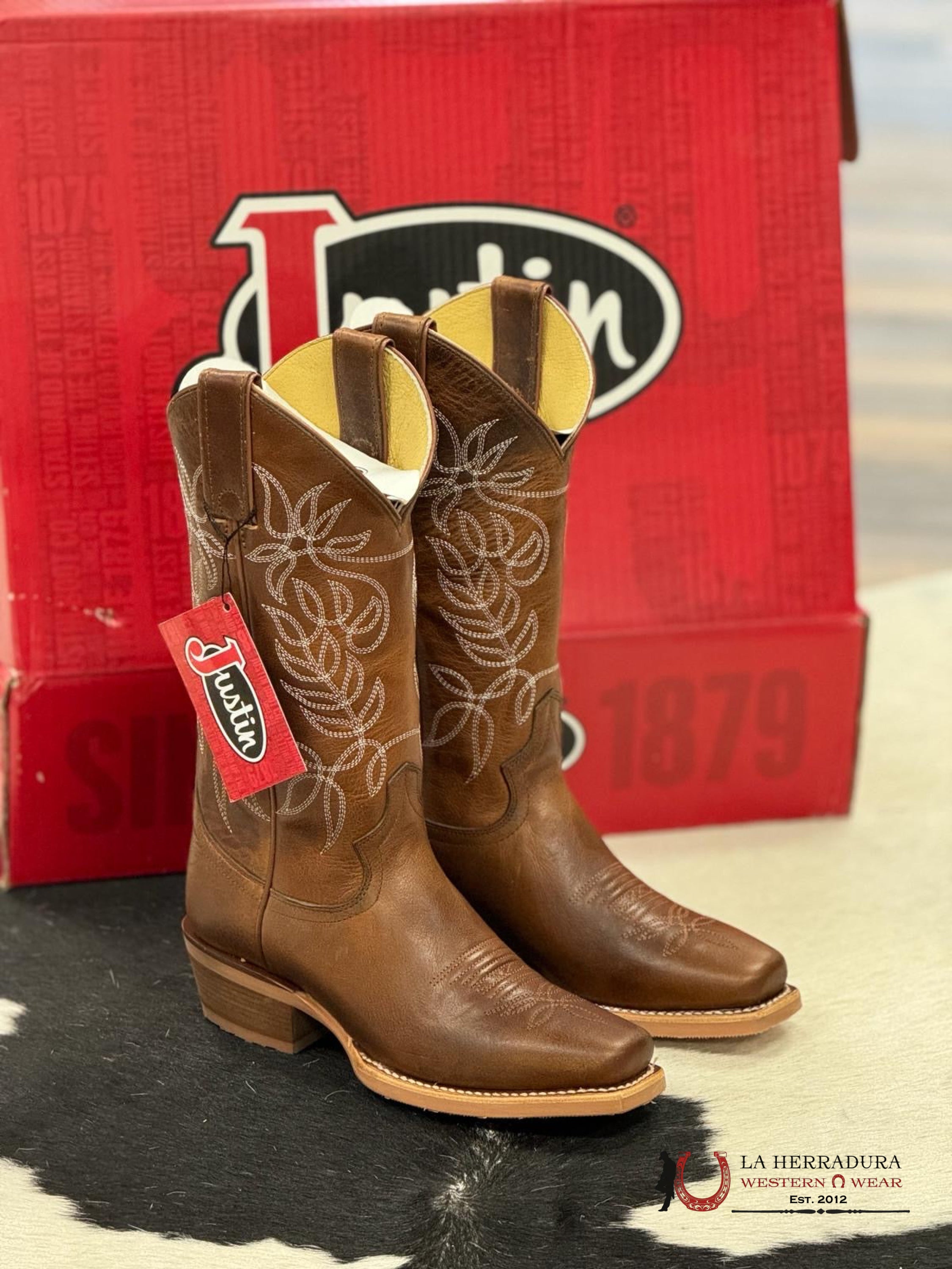 Womens Justin Vickery Camel Cowhide Narrow Square Toe Botas Mujeres