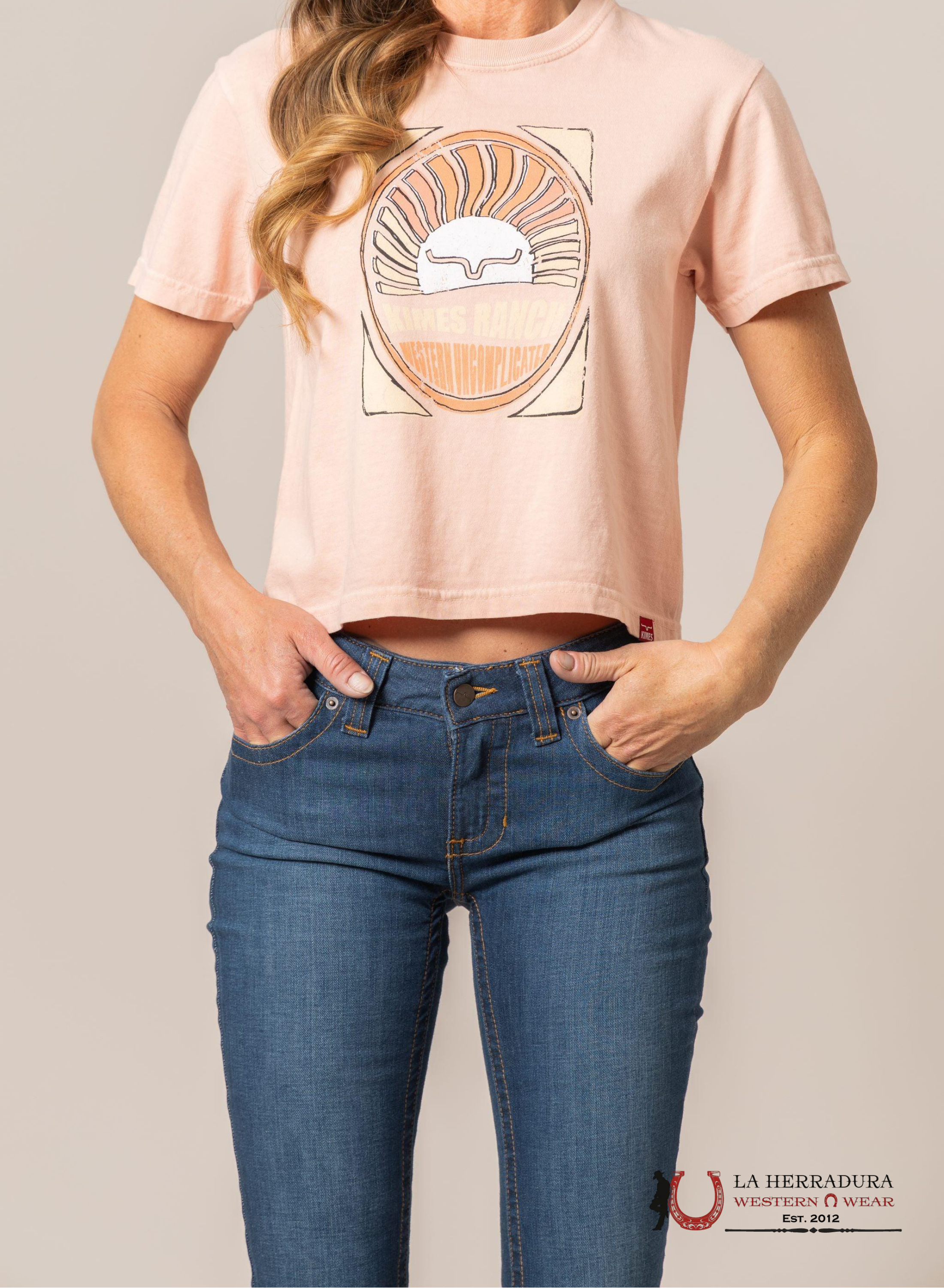 KIMS RAMCH WOMEN T-SHIRT CROP TOP SUNSET LAUREL CANYON IVORY ROPA MUJERES