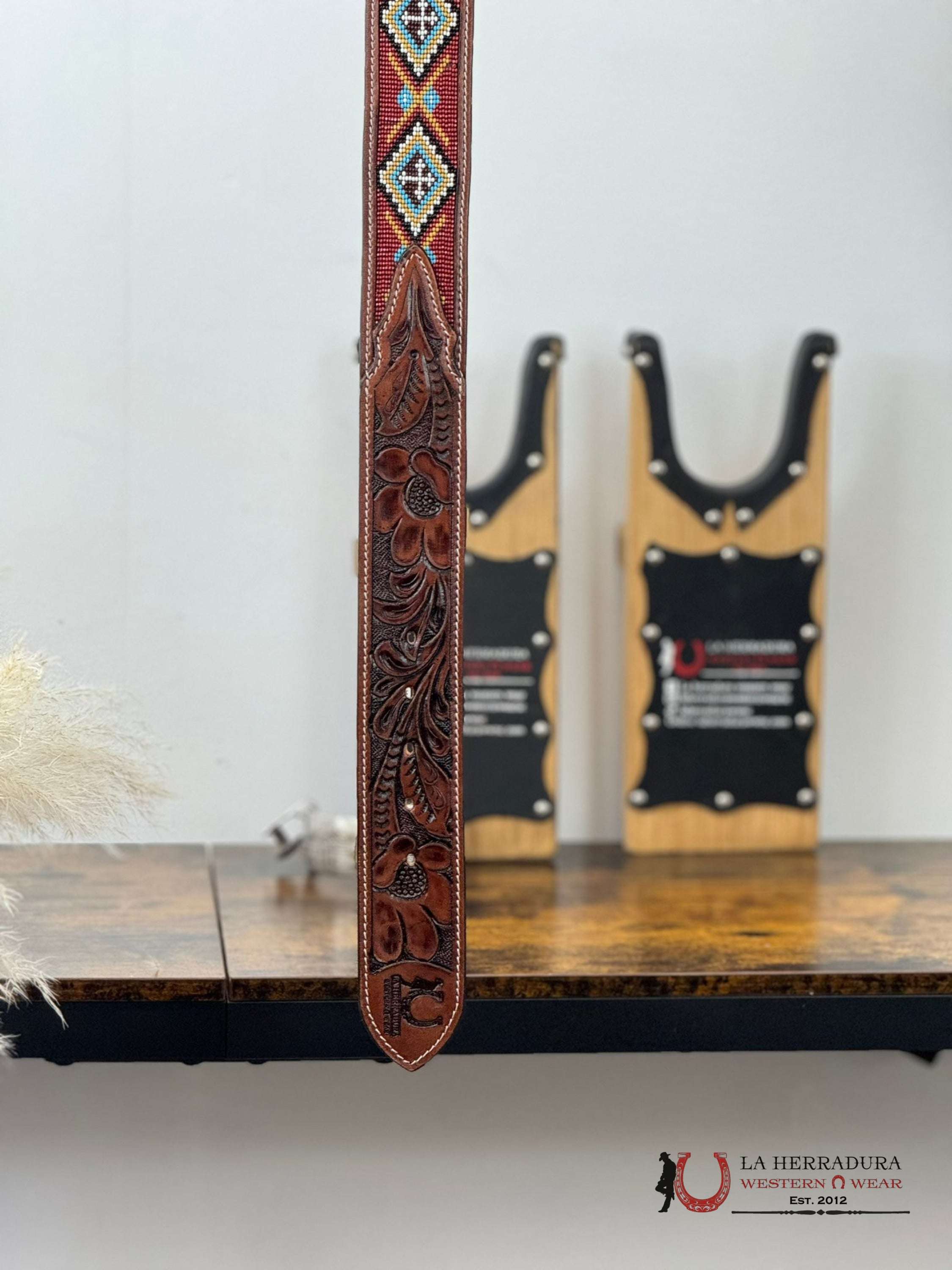 La Herradura Aztec Brown Handtooled 2 Inch Belt Cinturones Hombres