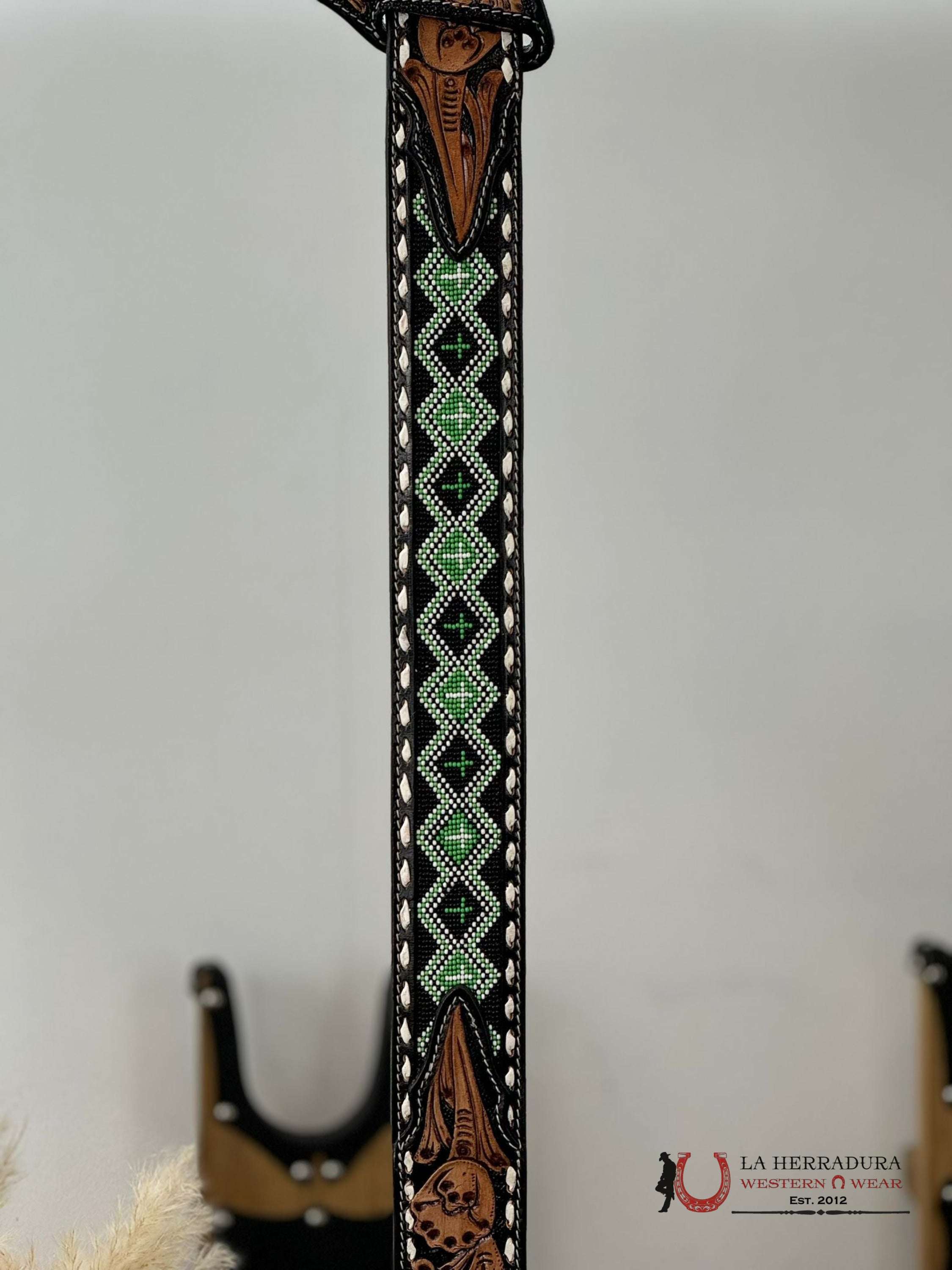 La Herradura Aztec Green Handtooled 2 Inch Belt 32 Only Belt Cinturones Hombres