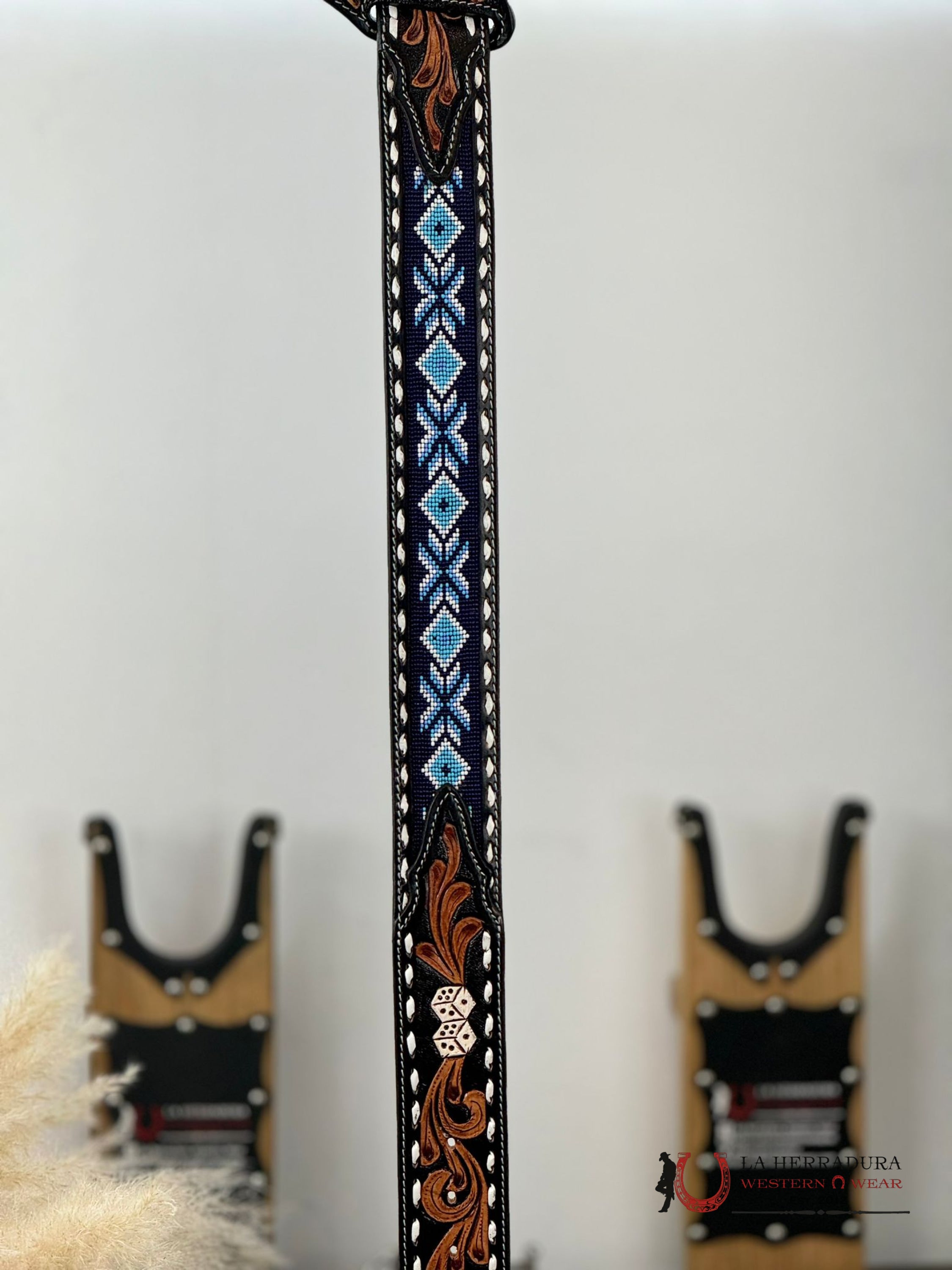 La Herradura Aztec Blue Handtooled 2 Inch Belt 32 Only Belt Cinturones Hombres