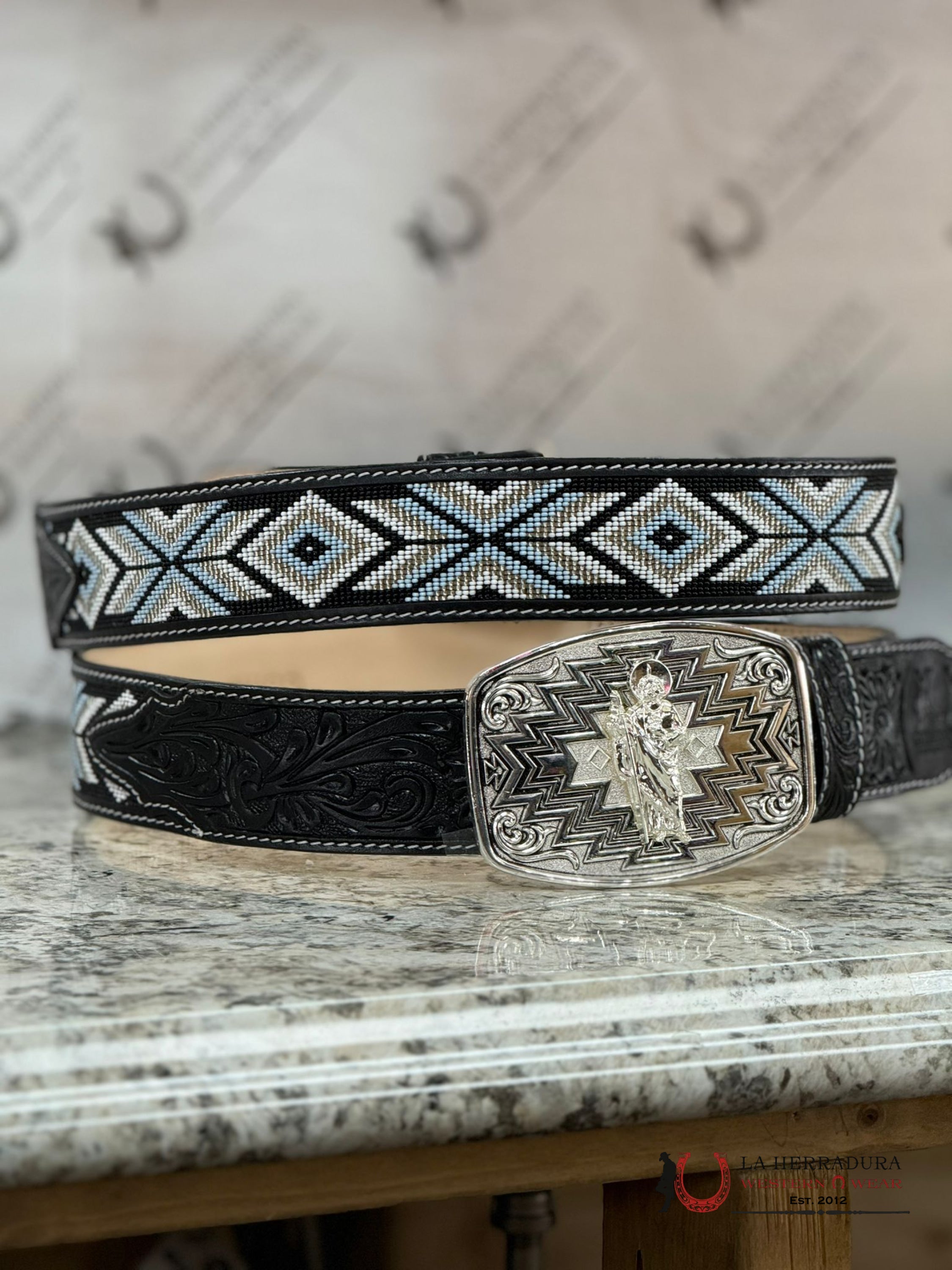 La Herradura Black Silver Aztec Beaded 2In Belt Only Cinturones Hombres
