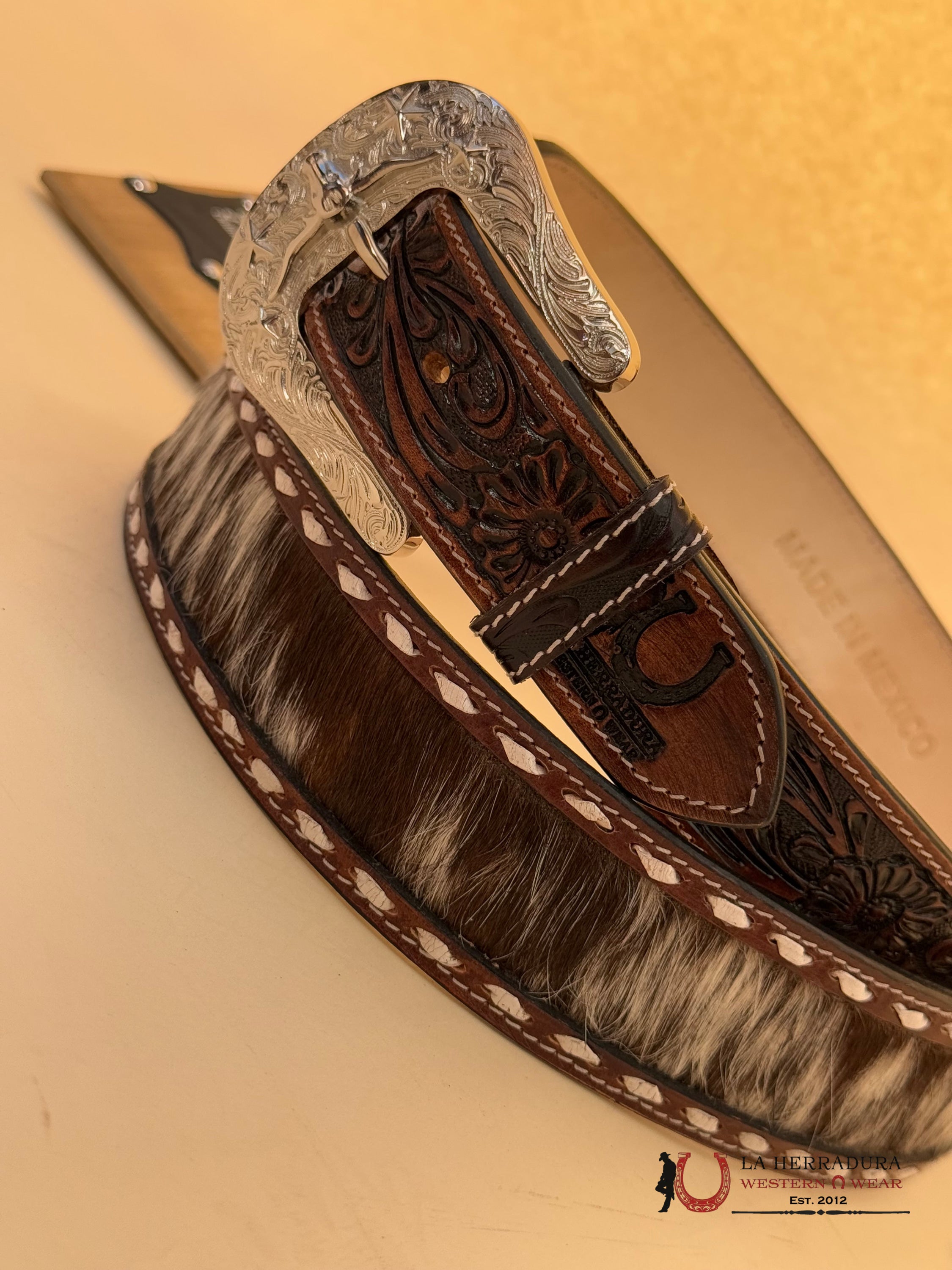 La Herradura Brown Cowhide Handtooled New Design Belt Cinturones Hombres