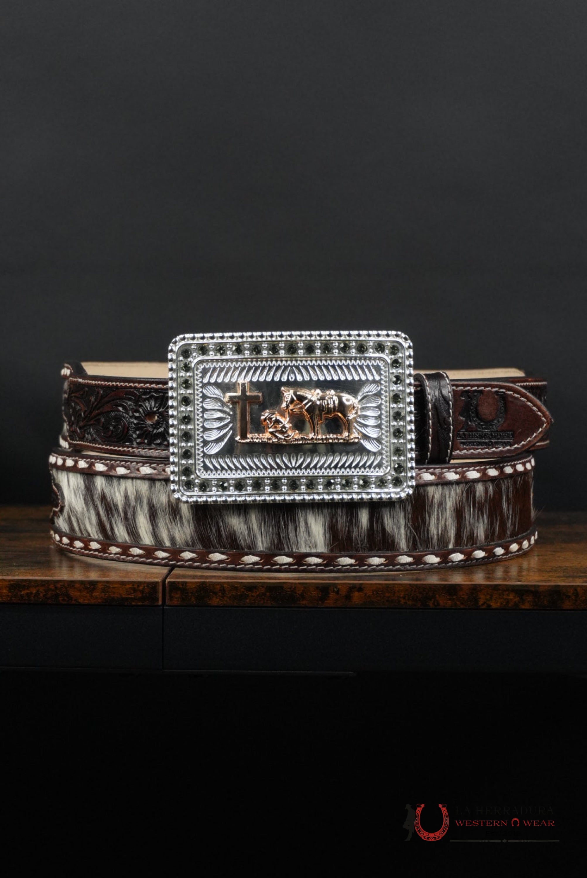 LA HERRADURA BROWN COWHIDE HANDTOOLED NEW DESIGN BELT CINTURONES HOMBRES