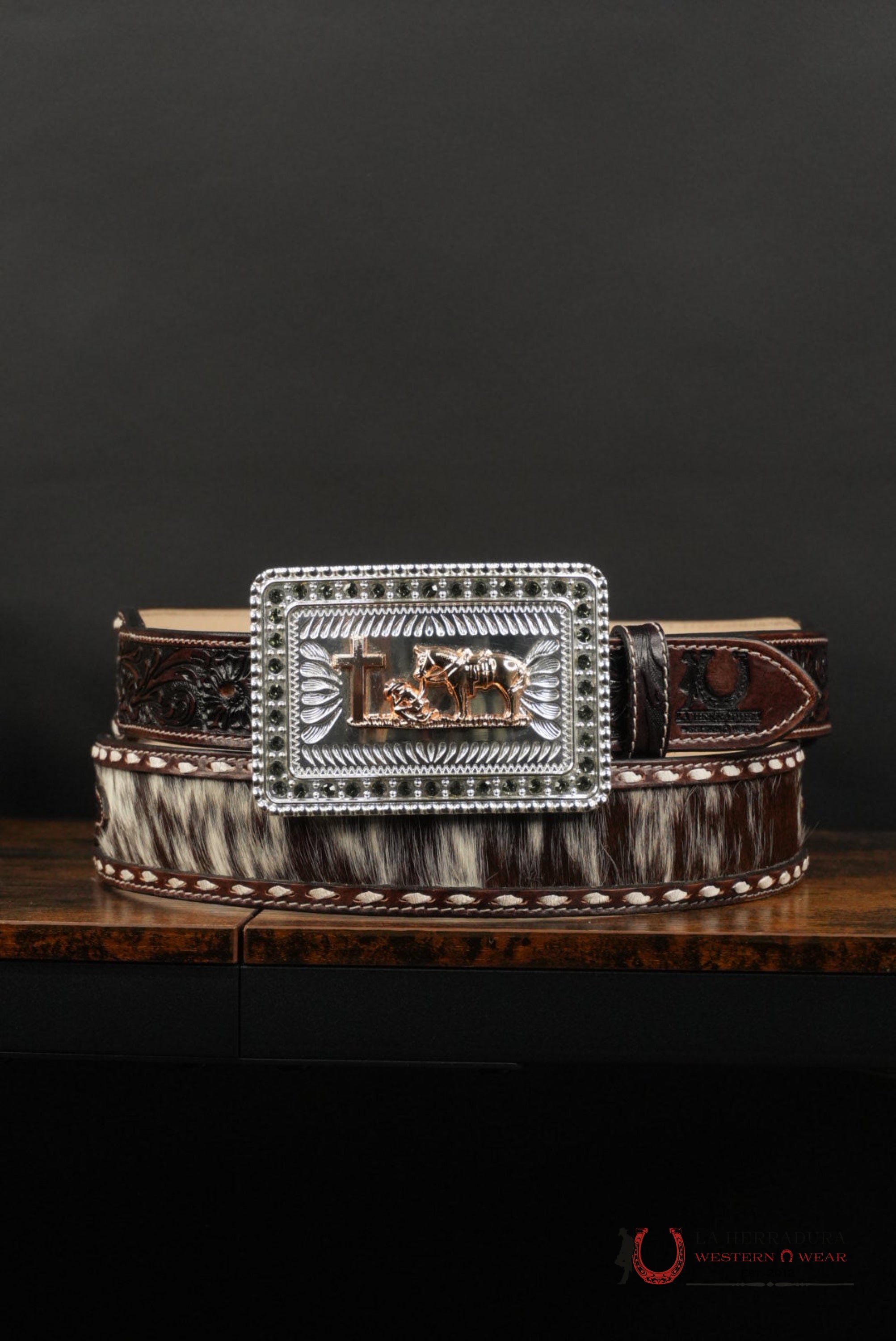 LA HERRADURA BROWN COWHIDE HANDTOOLED NEW DESIGN BELT CINTURONES HOMBRES