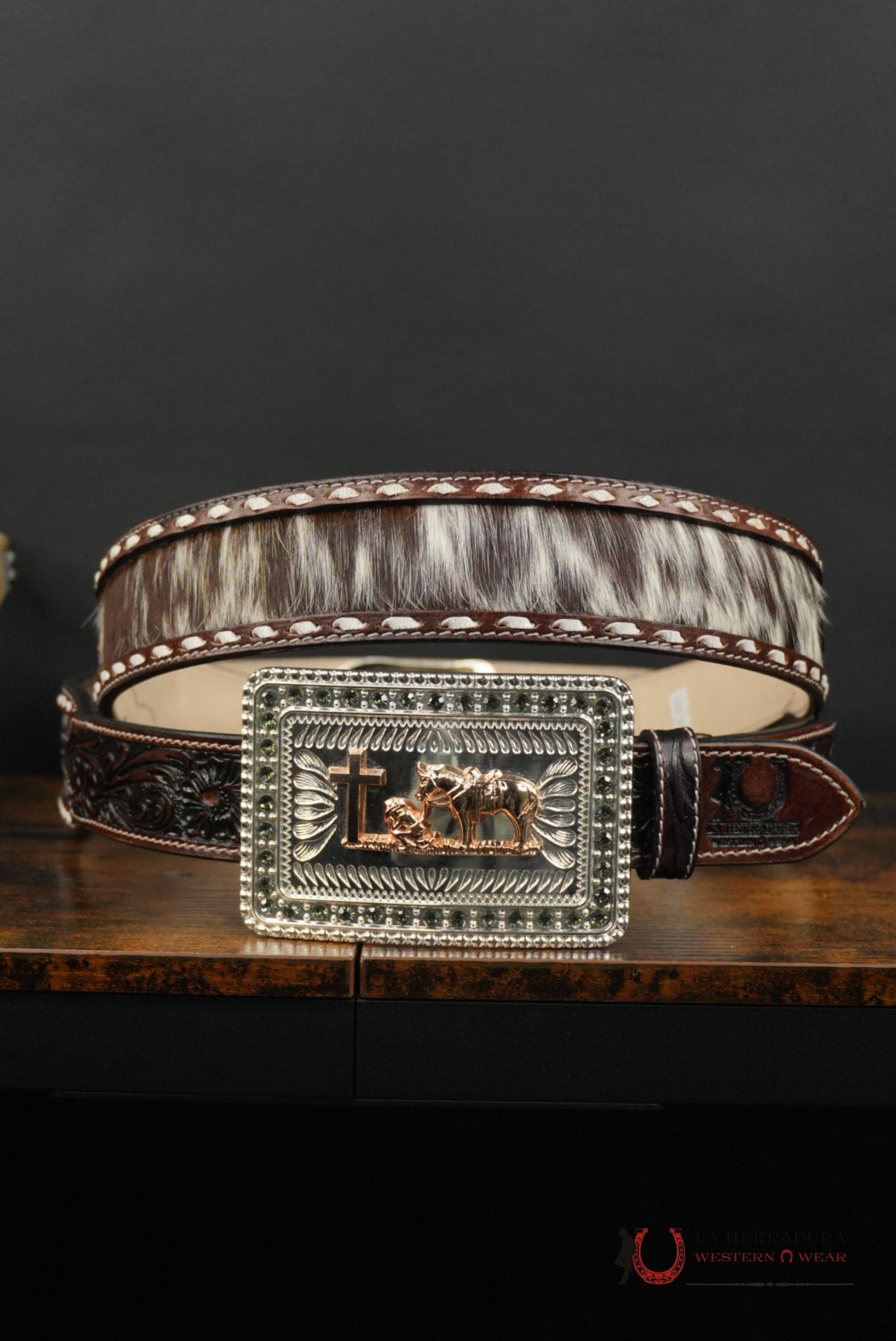 LA HERRADURA BROWN COWHIDE HANDTOOLED NEW DESIGN BELT CINTURONES HOMBRES
